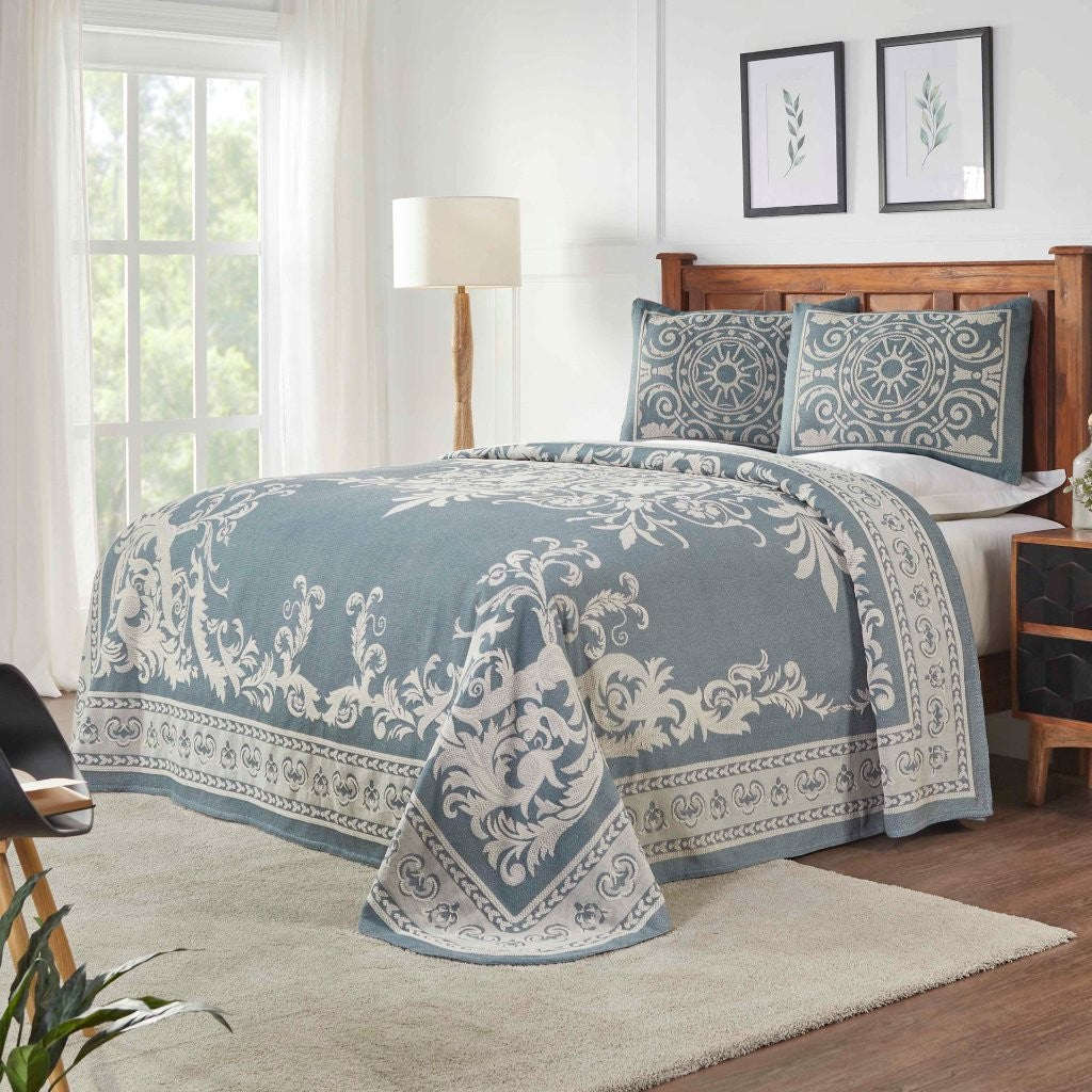 Vintage Medallion Cotton Blend Woven Jacquard Bedspread Set - Blue Nile Mills