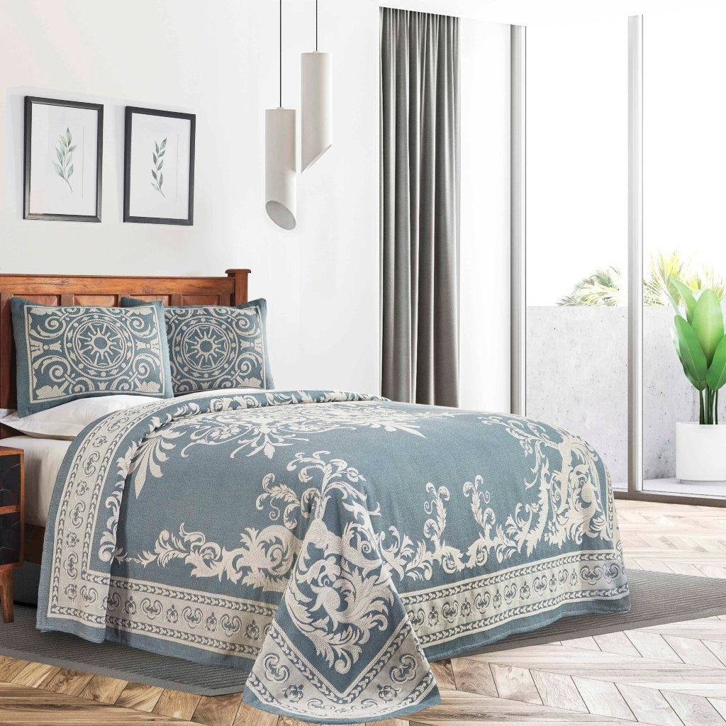Vintage Medallion Cotton Blend Woven Jacquard Bedspread Set - Blue Nile Mills