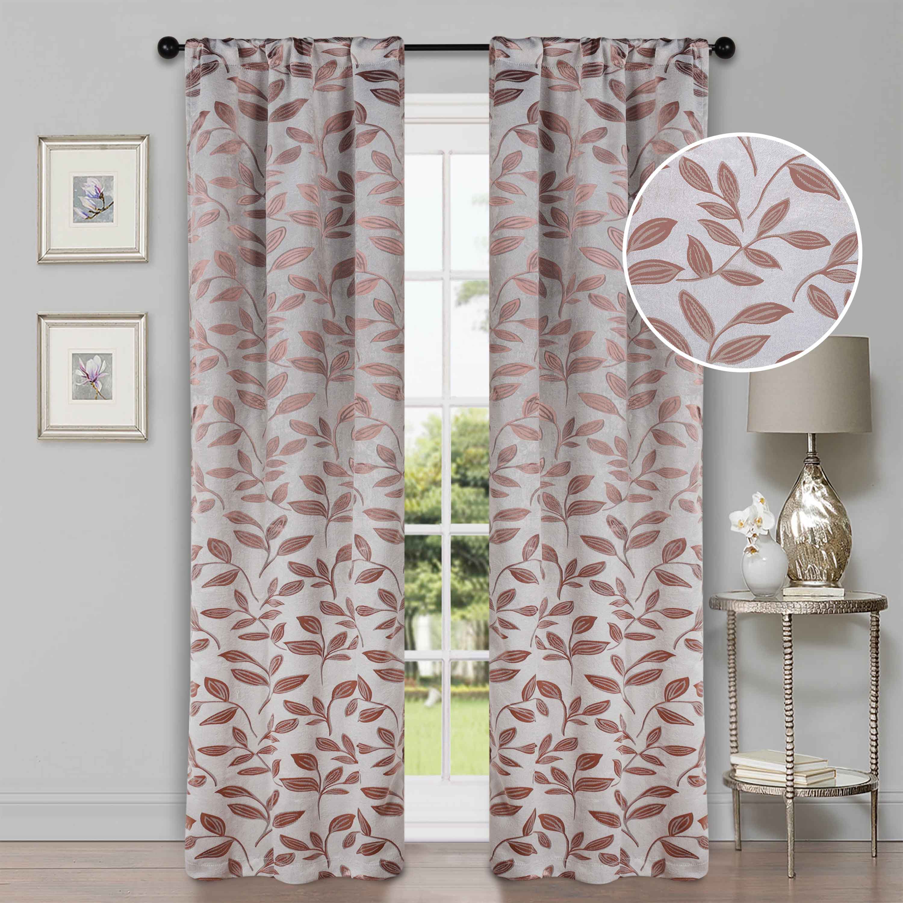 Leaves Rod Pocket Room Darkening Blackout Curtains, Set of 2 - Blue Nile Mills