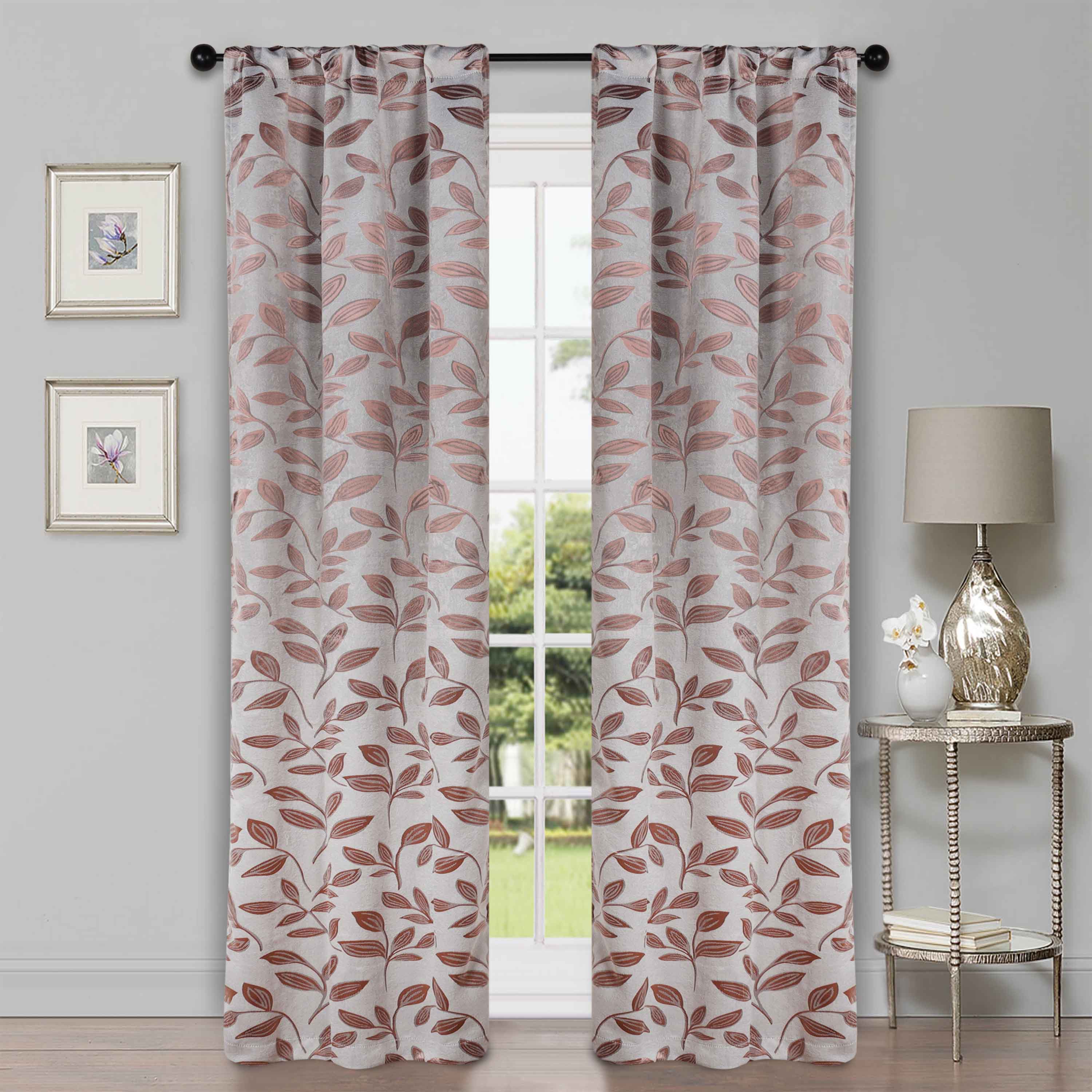 Leaves Rod Pocket Room Darkening Blackout Curtains, Set of 2 - Blue Nile Mills