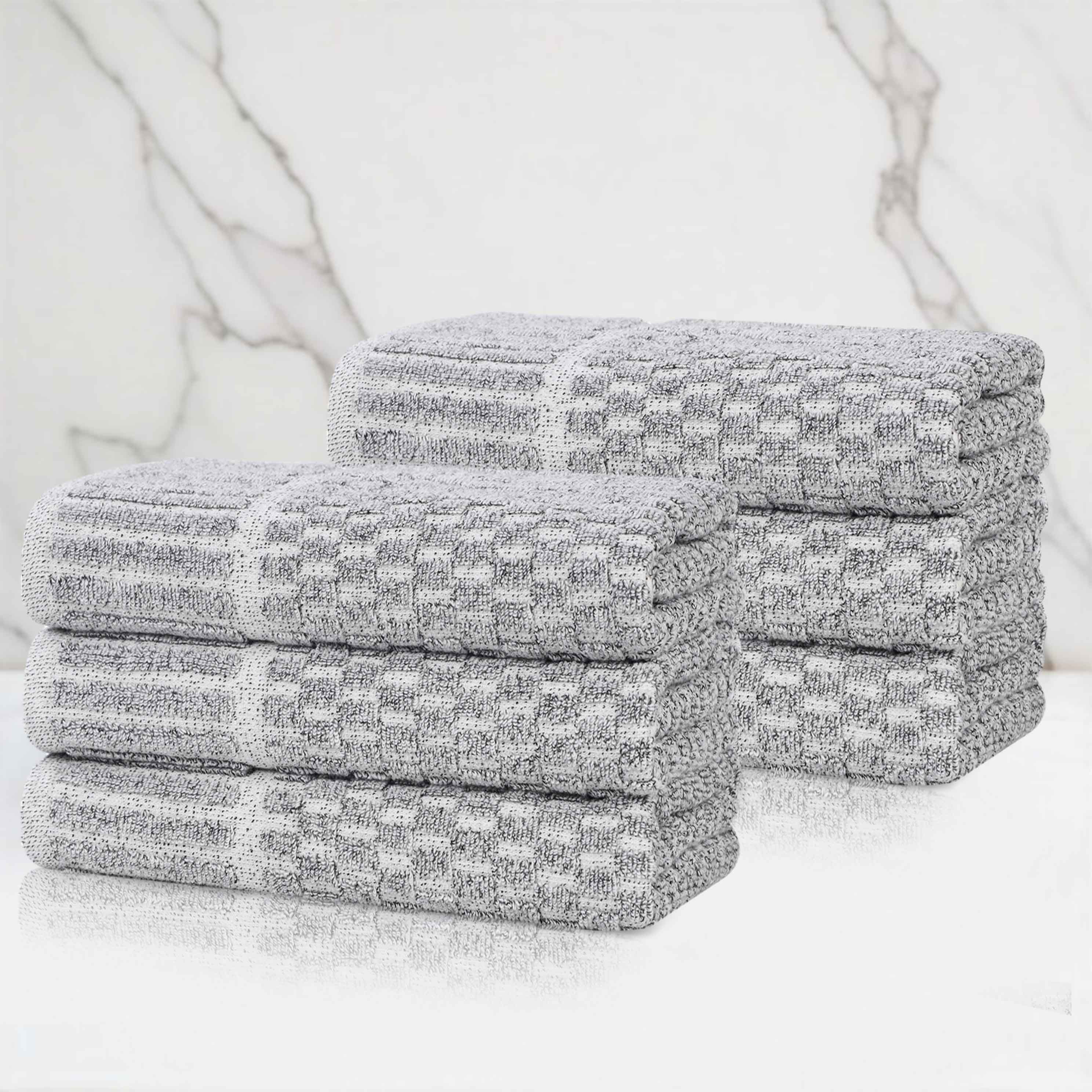 Juno Cotton Blend Medium Weight Checkered Border Hand Towels, Set of 6 - Blue Nile Mills