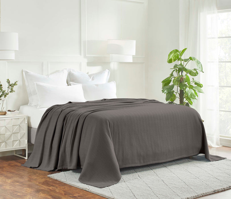 All-Season Chevron Cotton Bed Blanket & Sofa Throw - Charcoal