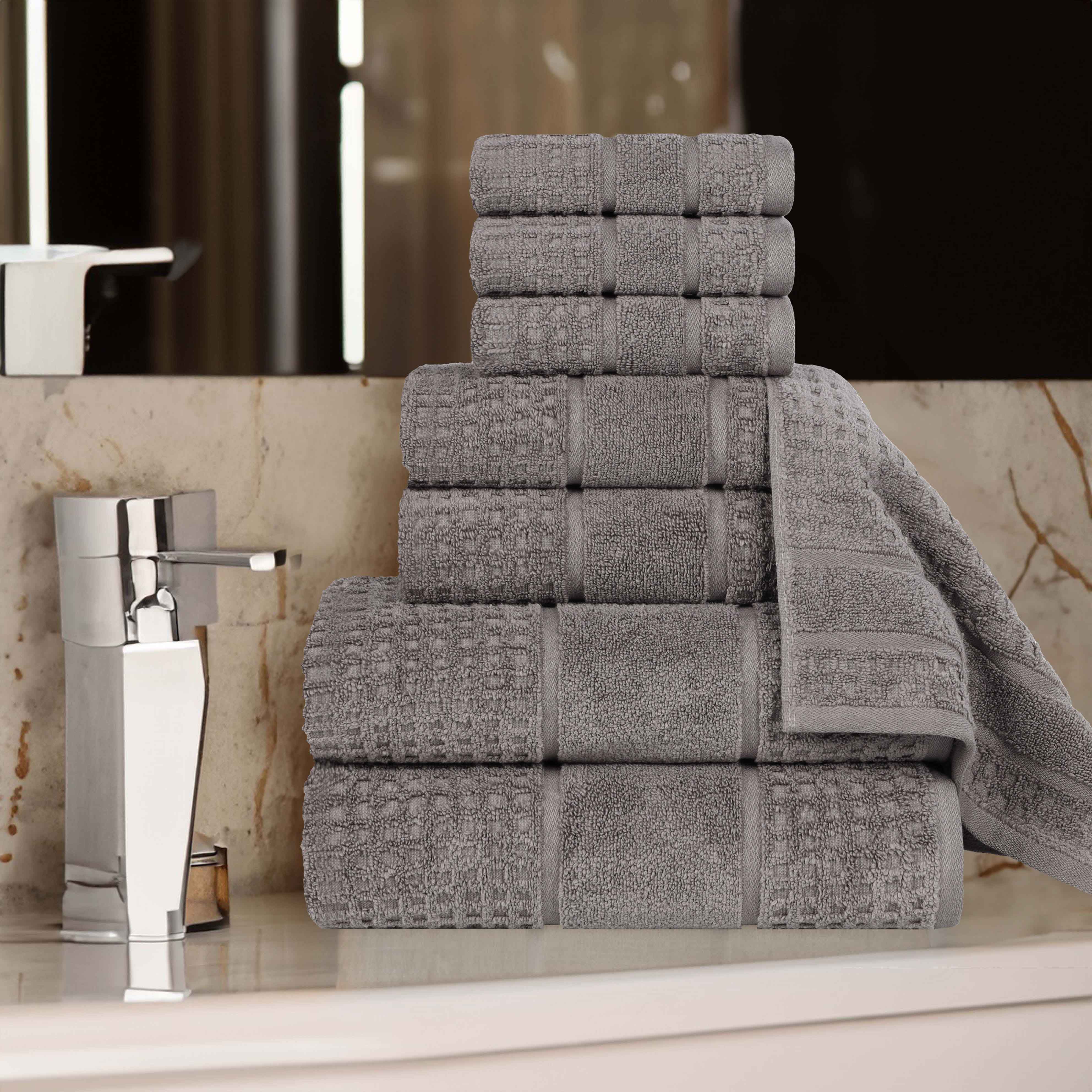Zero Twist Cotton Waffle Honeycomb Soft Absorbent 8-Piece Towel Set - Blue Nile Mills