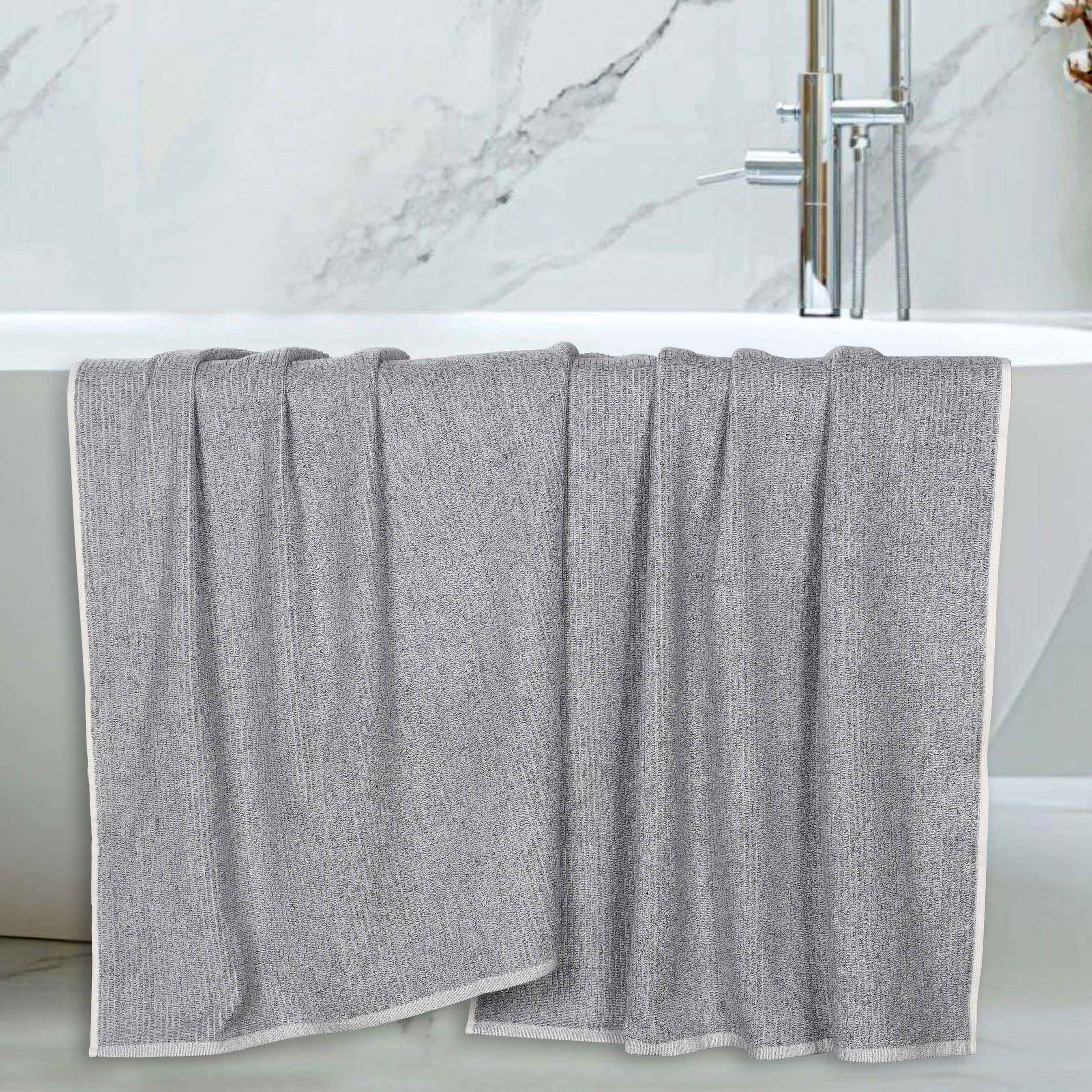 Destin Cotton Blend Solid Ribbed Design Bath Sheets, Set of 2 - Blue Nile Mills