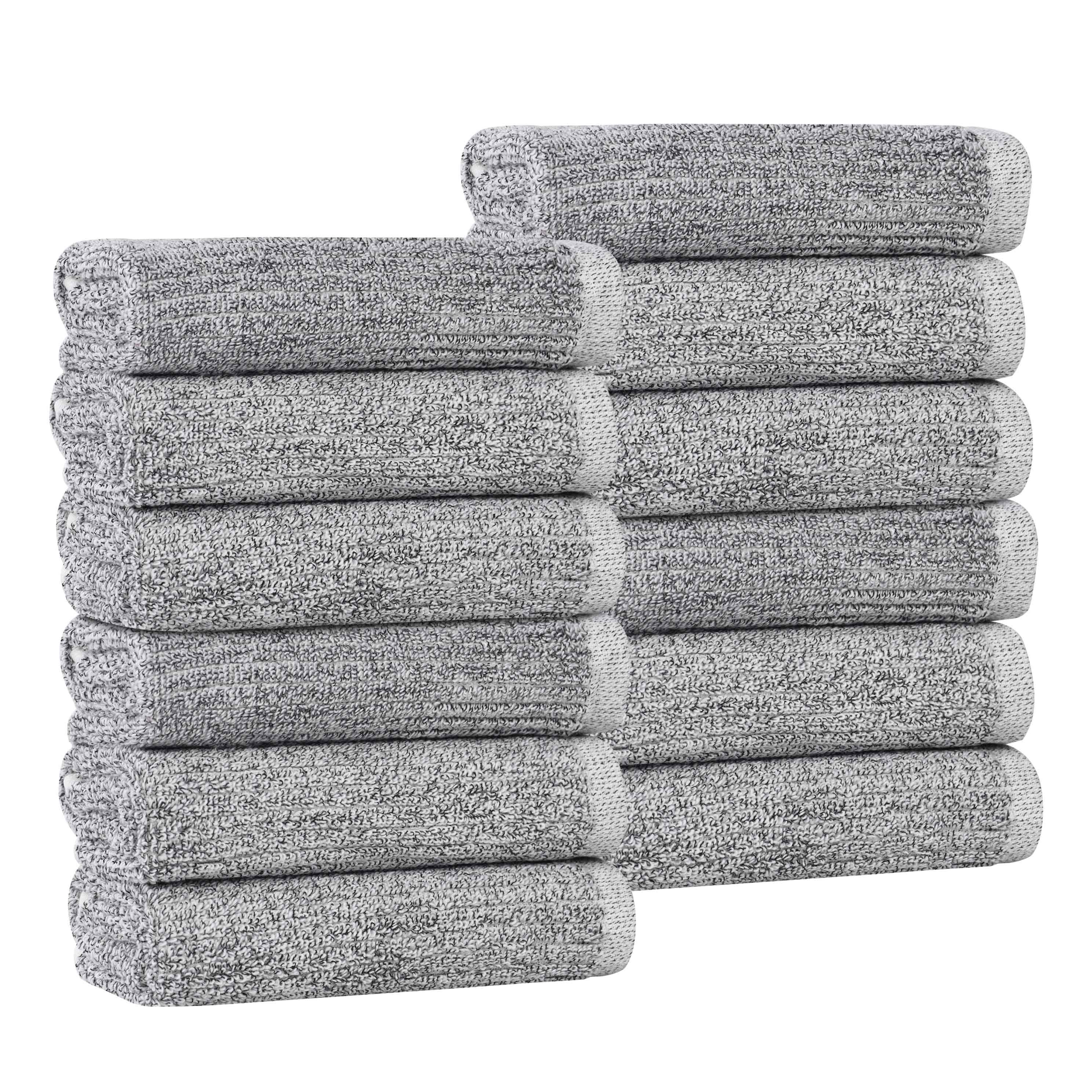 Destin Cotton Blend Solid Ribbed Face Towels Washcloths, Set of 12 - Blue Nile Mills
