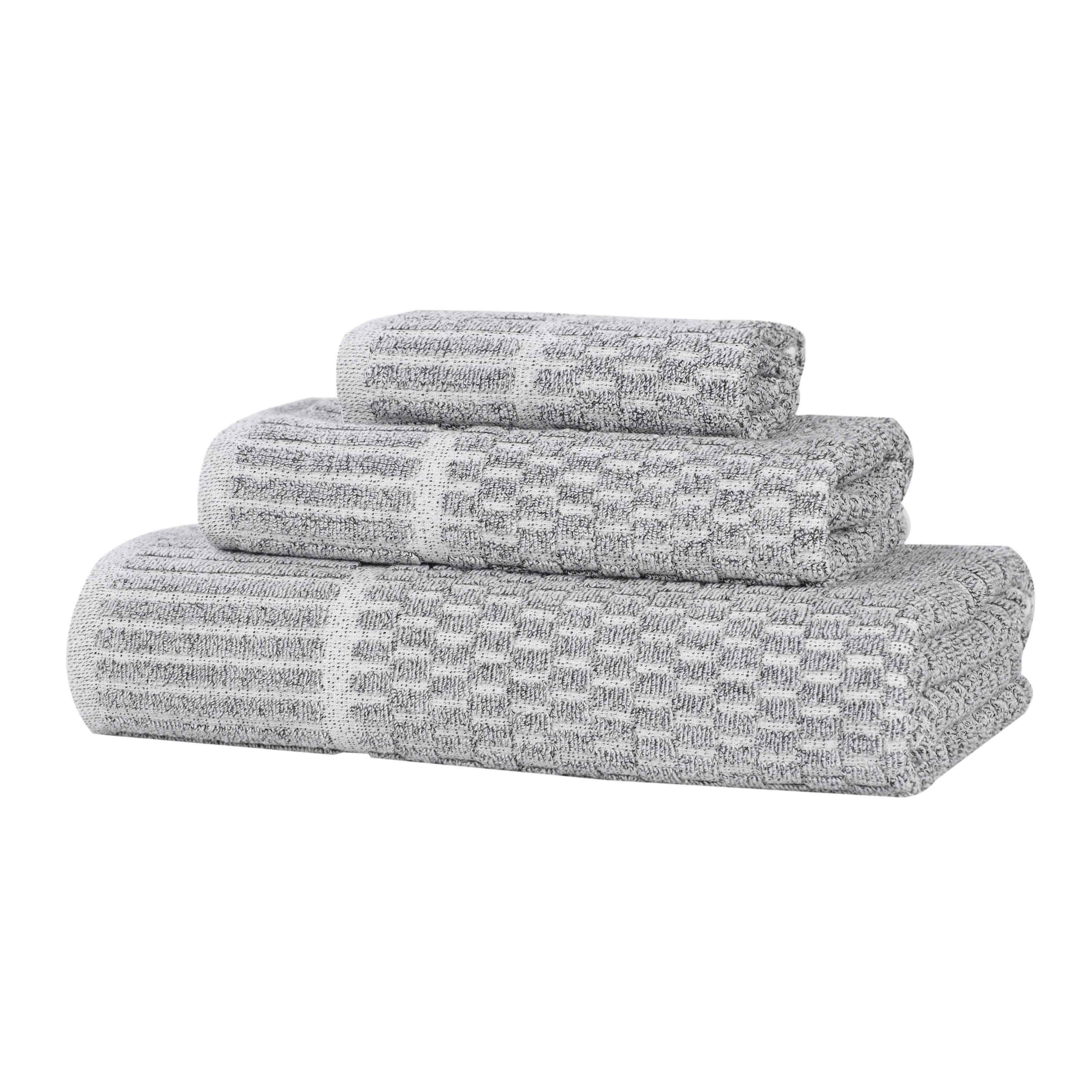 Juno Cotton Blend Medium Weight Checkered Border 3 Piece Towel Set - Blue Nile Mills