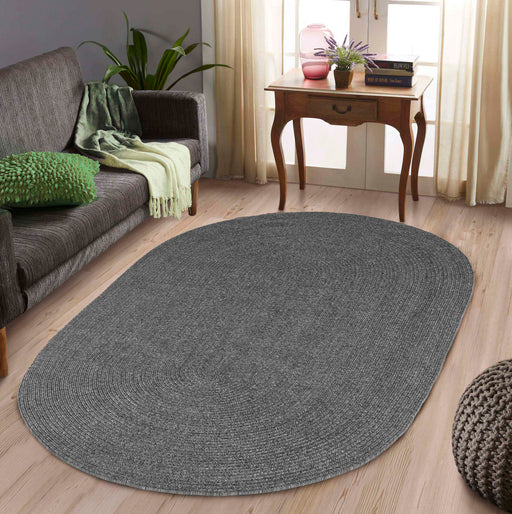 Classic Braided Area Rug Indoor Outdoor Rugs Oval - Charcoal