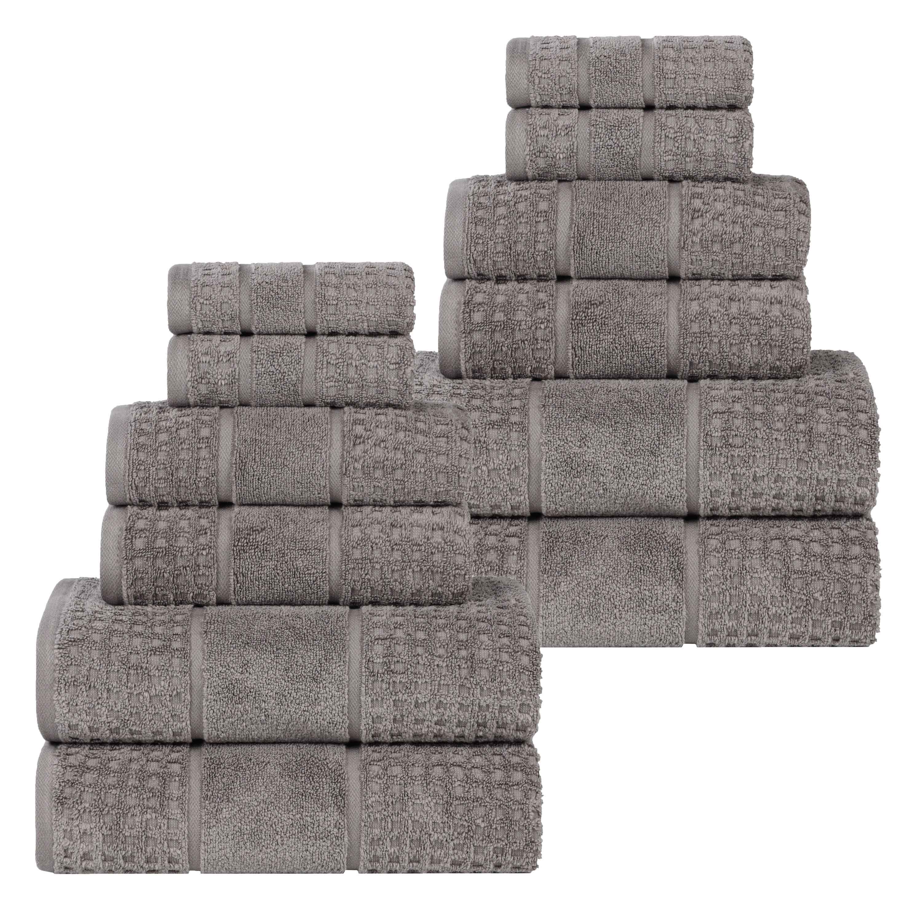 Zero Twist Cotton Waffle Honeycomb Soft Absorbent 12-Piece Towel Set - Blue Nile Mills