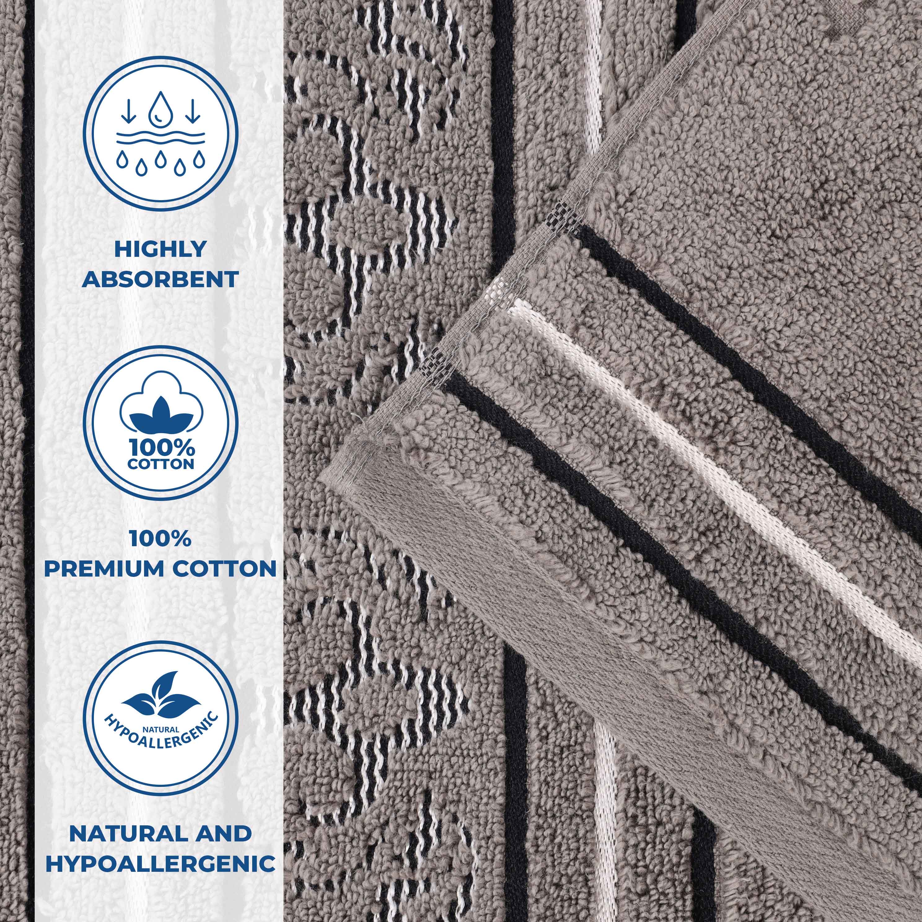 Sadie Zero Twist Cotton Elegant Floral 3 Piece Jacquard Towel Set - Blue Nile Mills