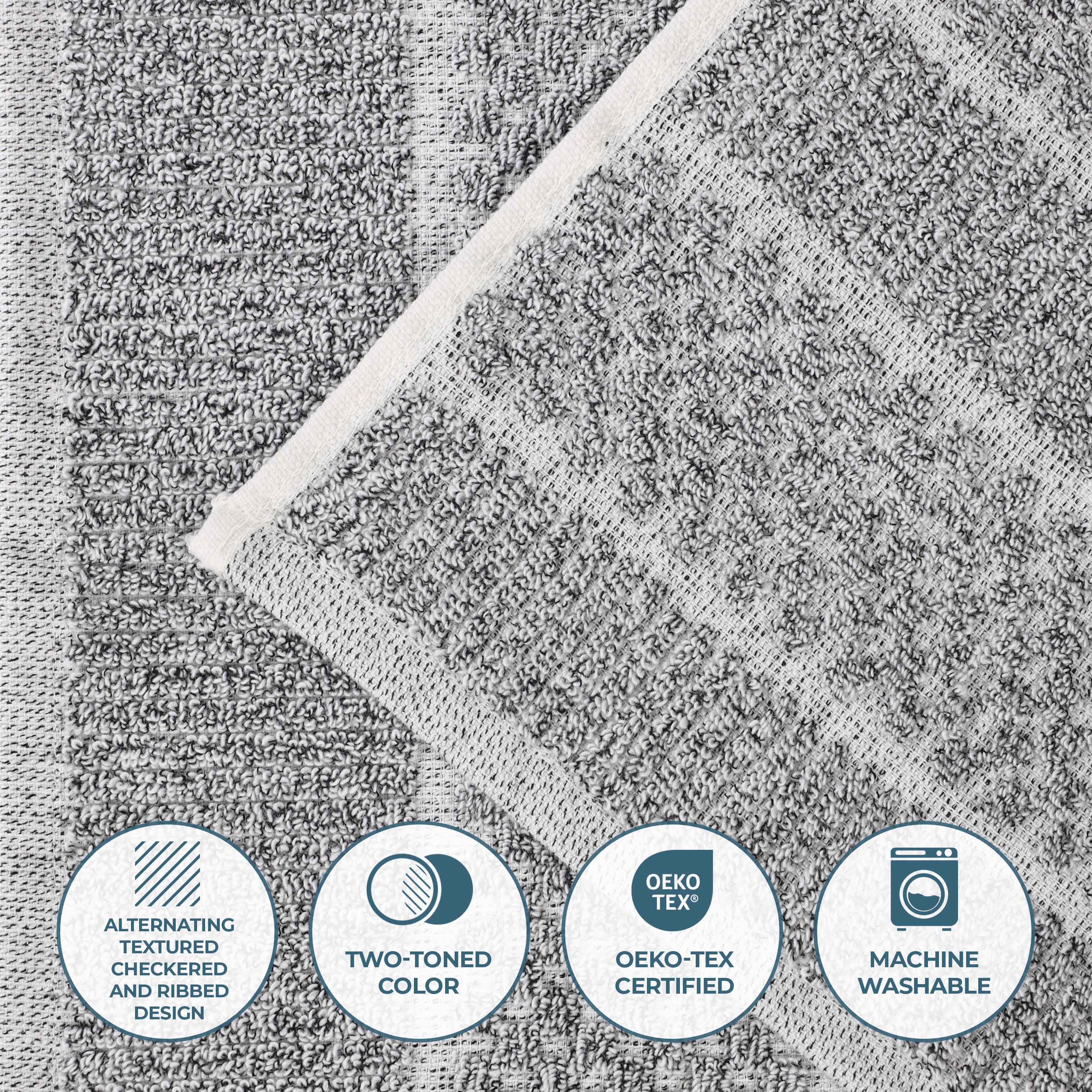 Naples Cotton Blend Checkered and Ribbed Hand Towels, Set of 6 - Blue Nile Mills