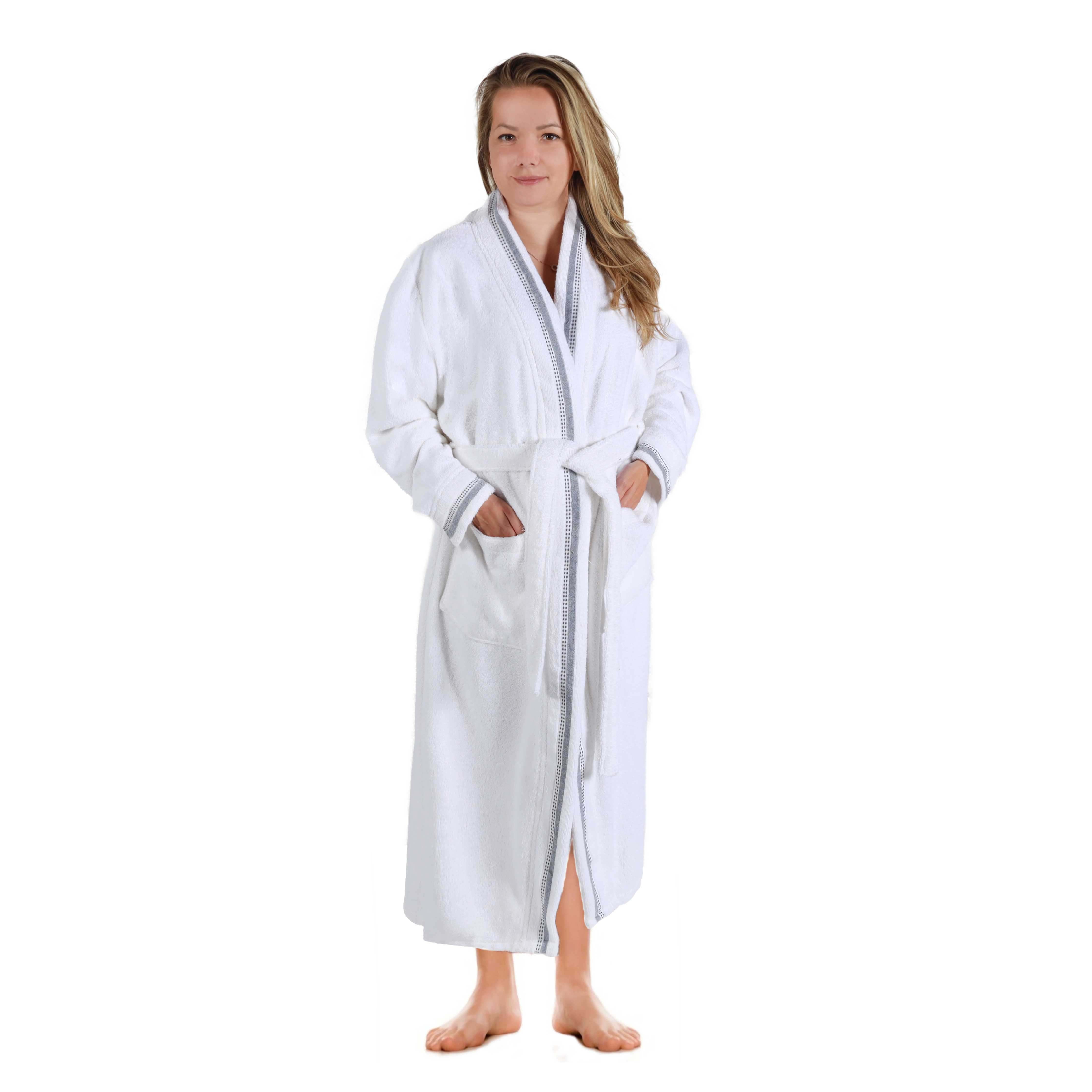 Tinsel Unisex Cotton Terry Kimono Bathrobe with Embroidery - Blue Nile Mills