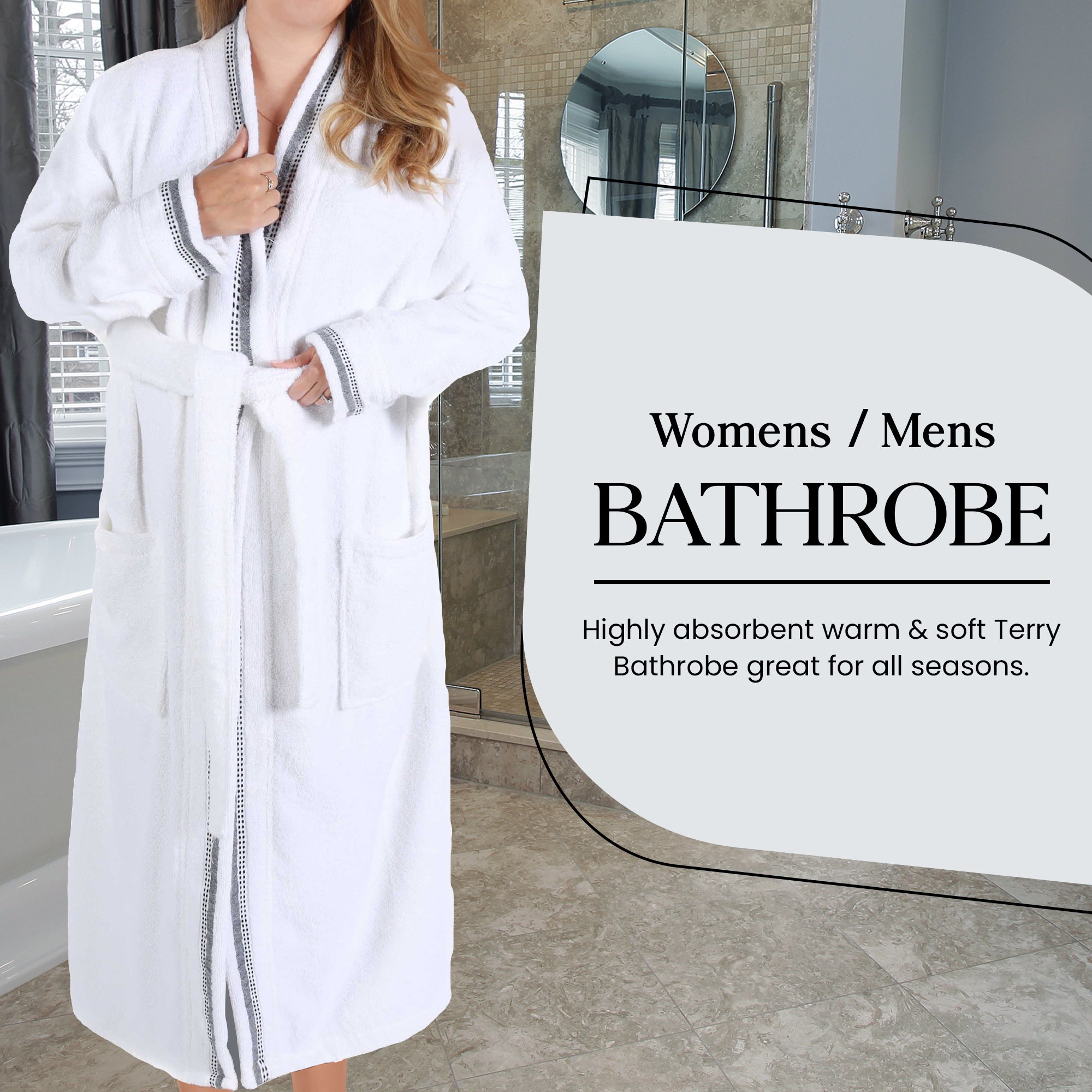 Tinsel Unisex Cotton Terry Kimono Bathrobe with Embroidery - Blue Nile Mills