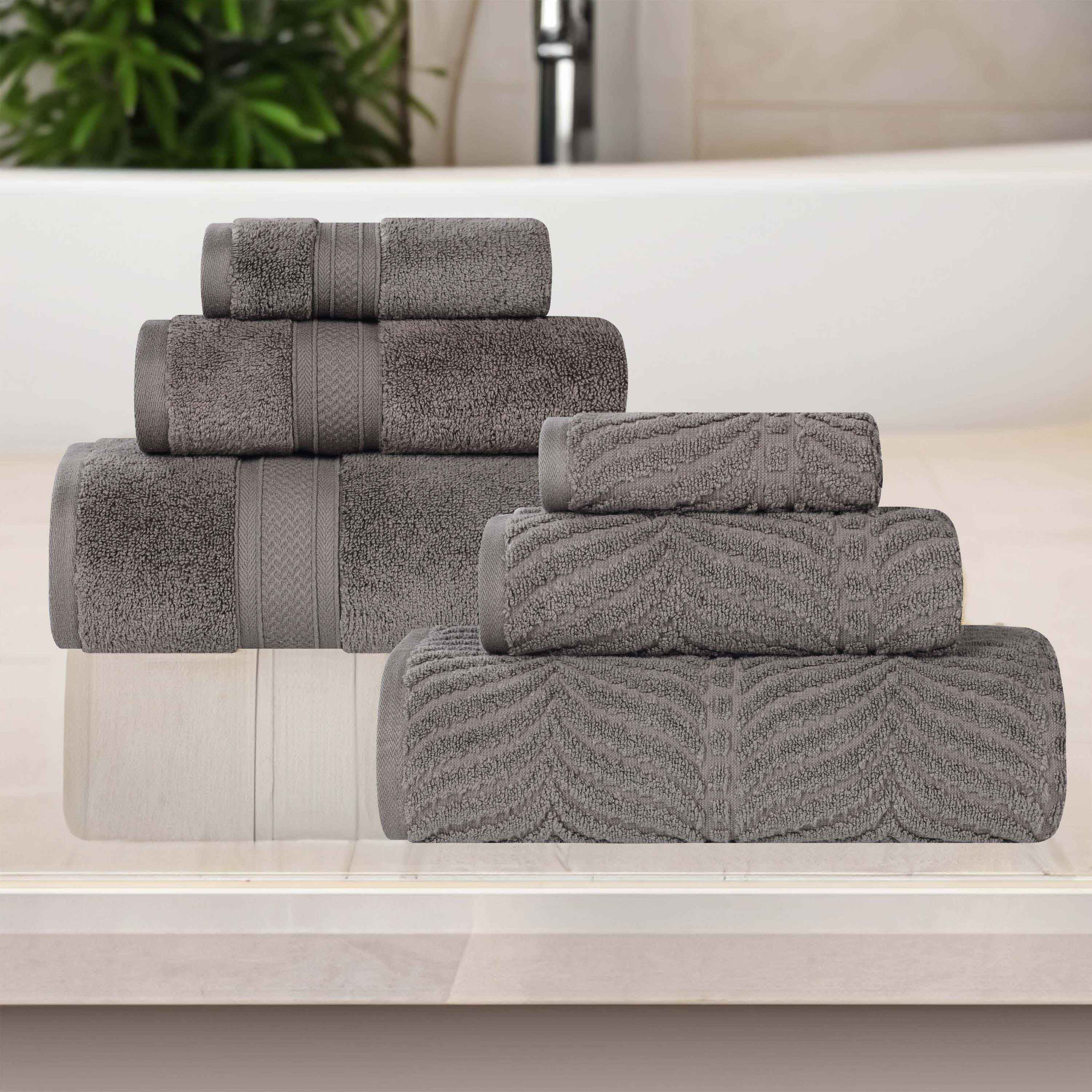 Zero Twist Cotton Solid and Jacquard Elegant Chevron 6 Piece Towel Set - Blue Nile Mills