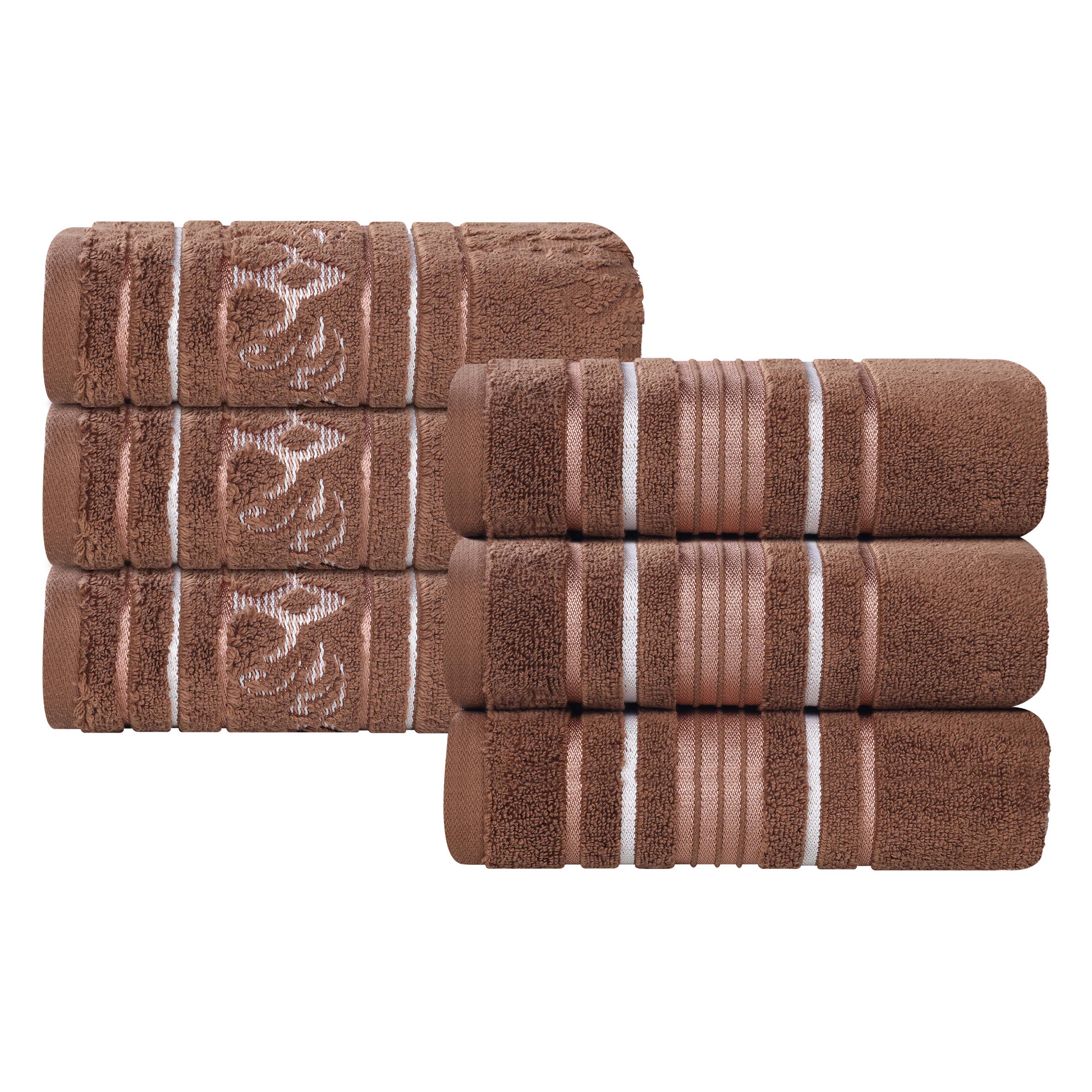 Sadie Zero Twist Cotton Solid and Jacquard Floral Hand Towel Set of 6 - Blue Nile Mills