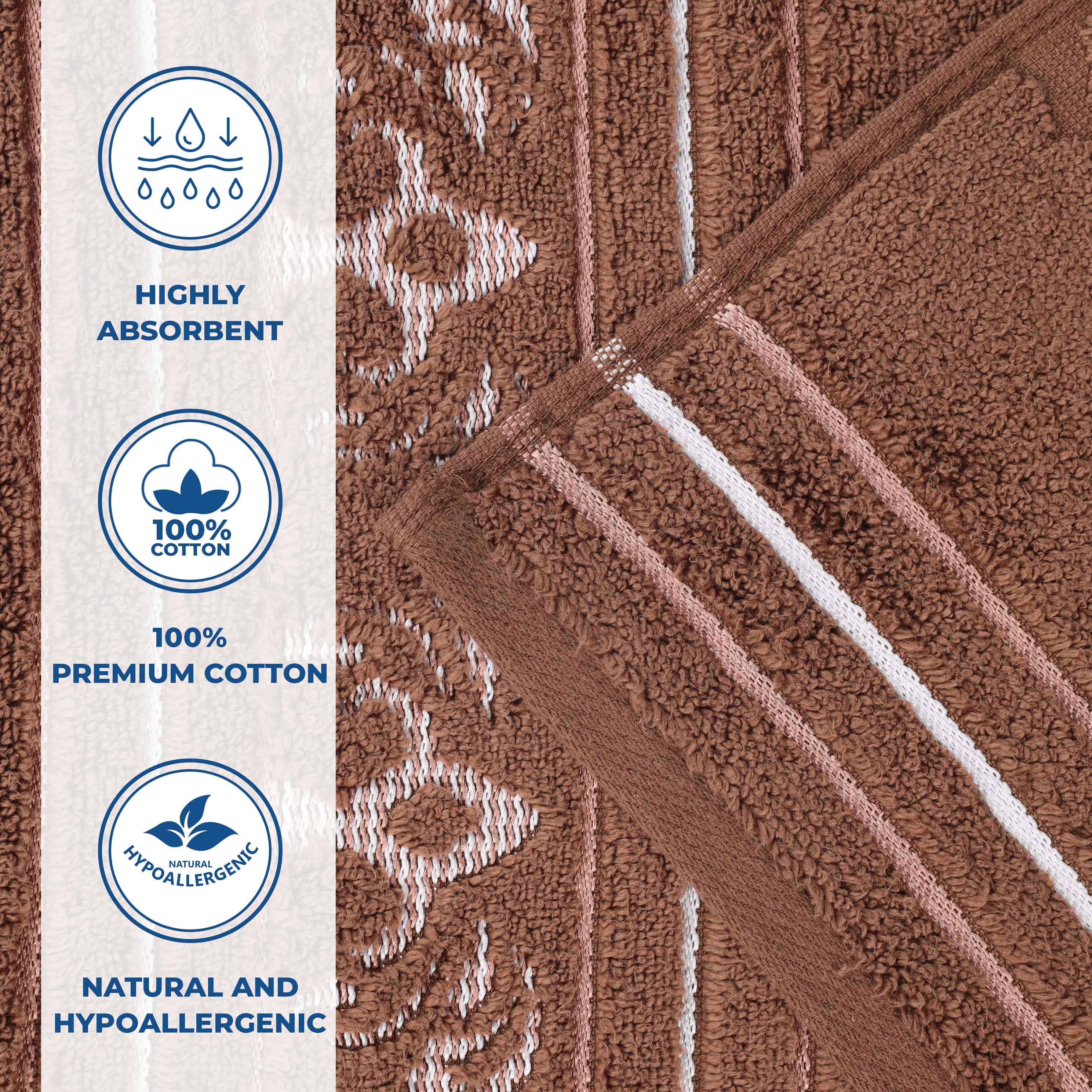 Sadie Zero Twist Cotton Solid and Jacquard Floral Hand Towel Set of 6 - Blue Nile Mills