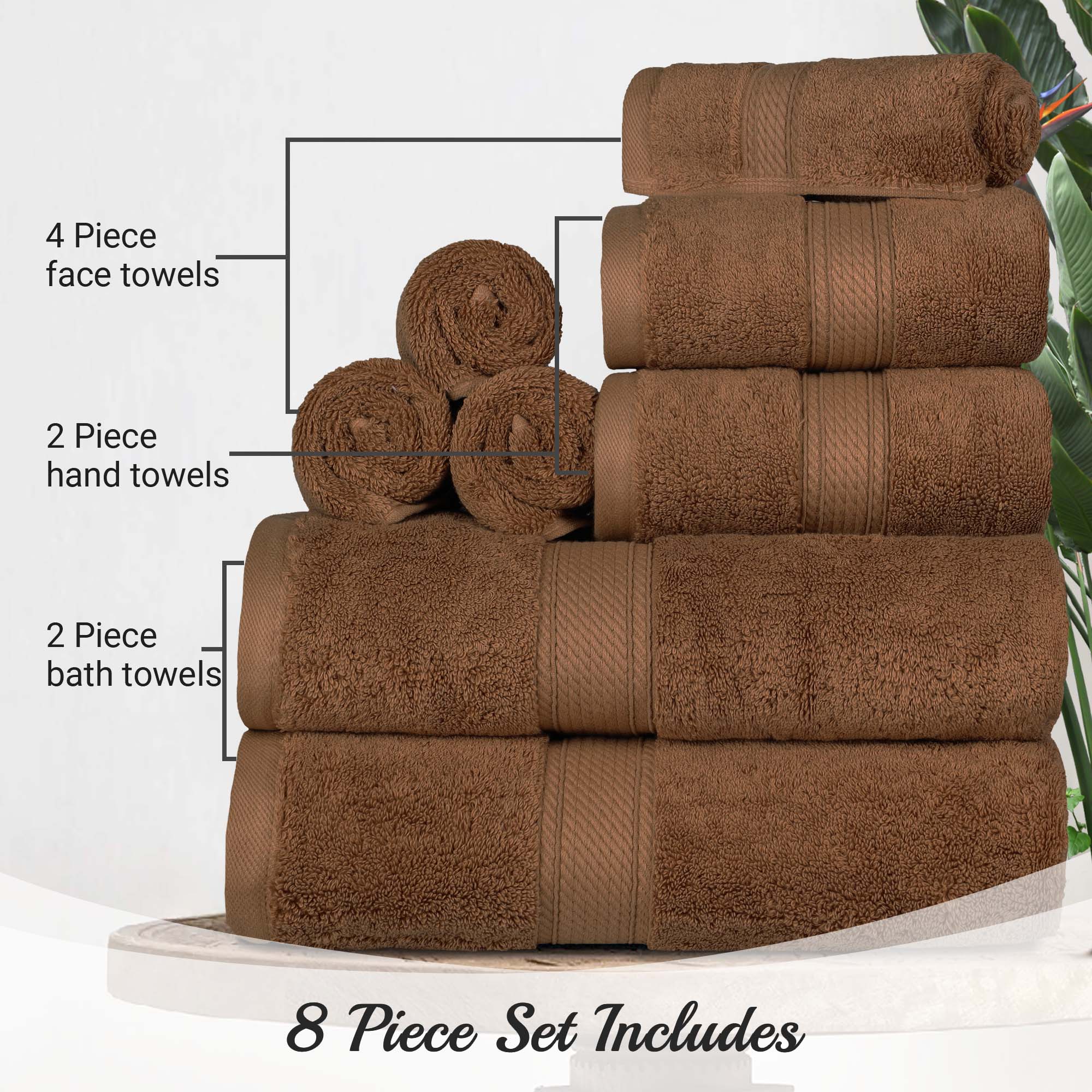 Egyptian Cotton Pile Plush Heavyweight Luxury Soft 8-Piece Towel Set - Blue Nile Mills