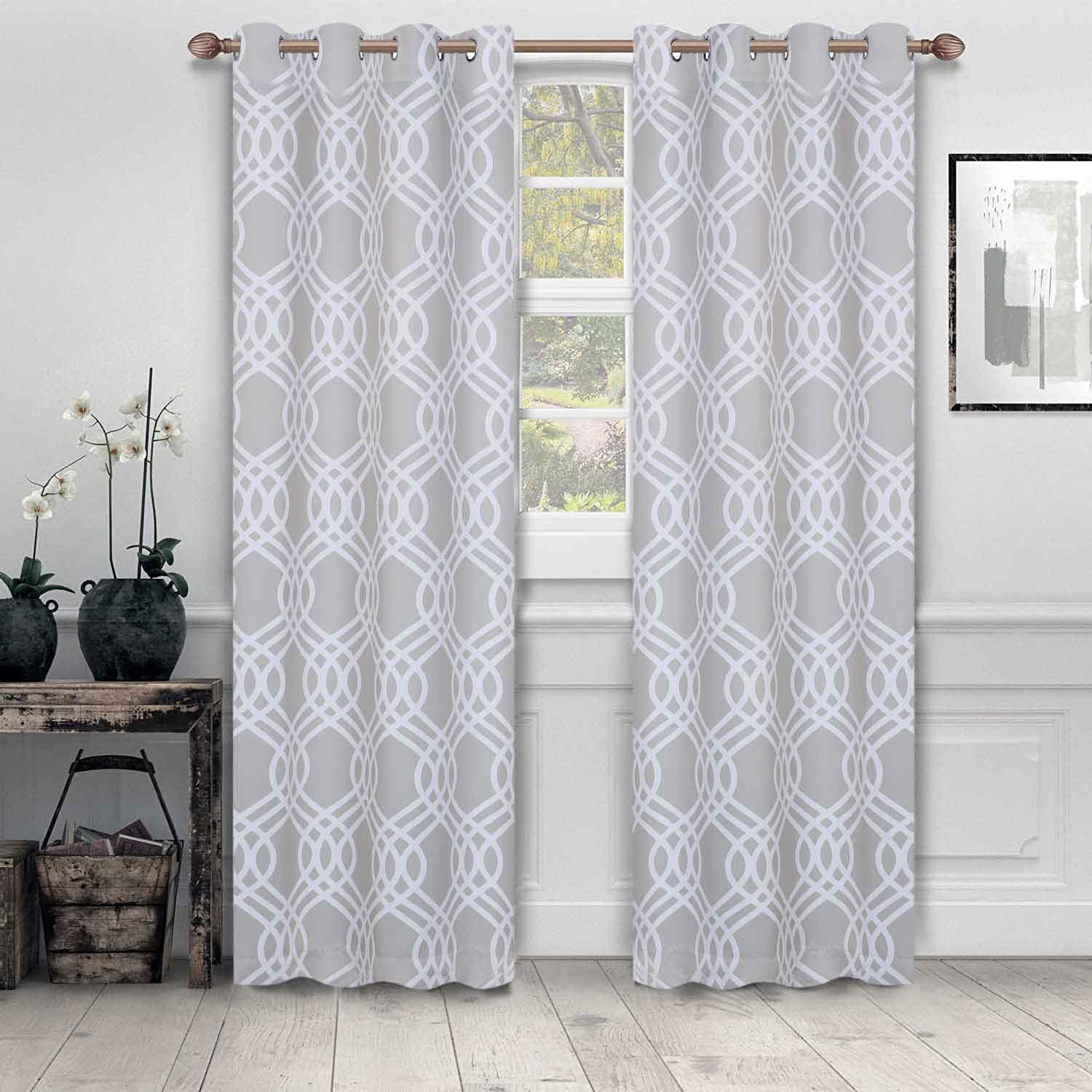 Ribbon Trellis Washable Room Darkening Blackout Curtain Panel Set - Blue Nile Mills