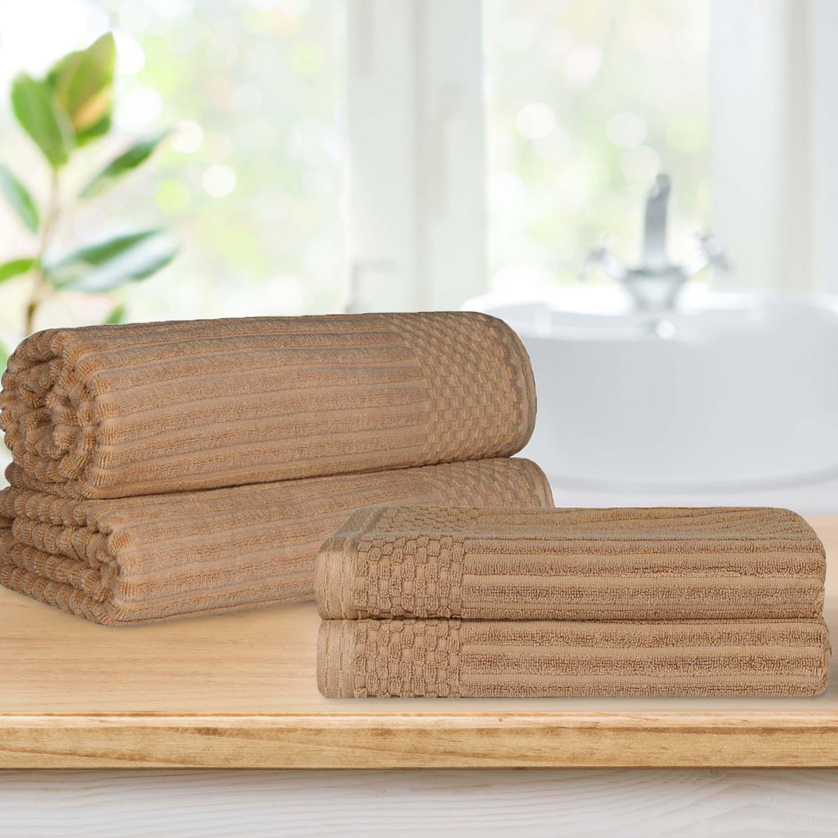 Soho Ribbed Textured Cotton Absorbent Bath Sheet & Bath Towel Set - Blue Nile Mills