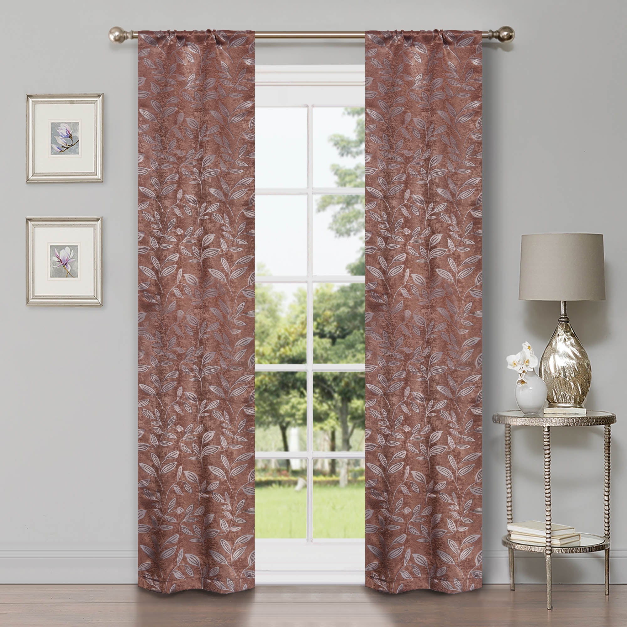 Leaves Machine Washable Room Darkening Blackout Curtains, Set of 2 - Blue Nile Mills