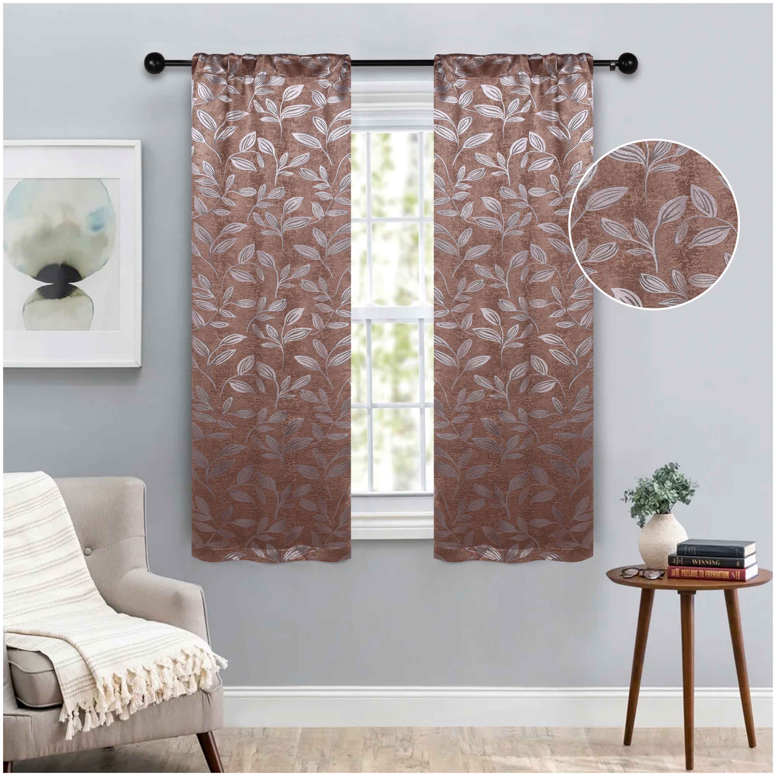 Leaves Rod Pocket Room Darkening Blackout Curtains, Set of 2 - Blue Nile Mills
