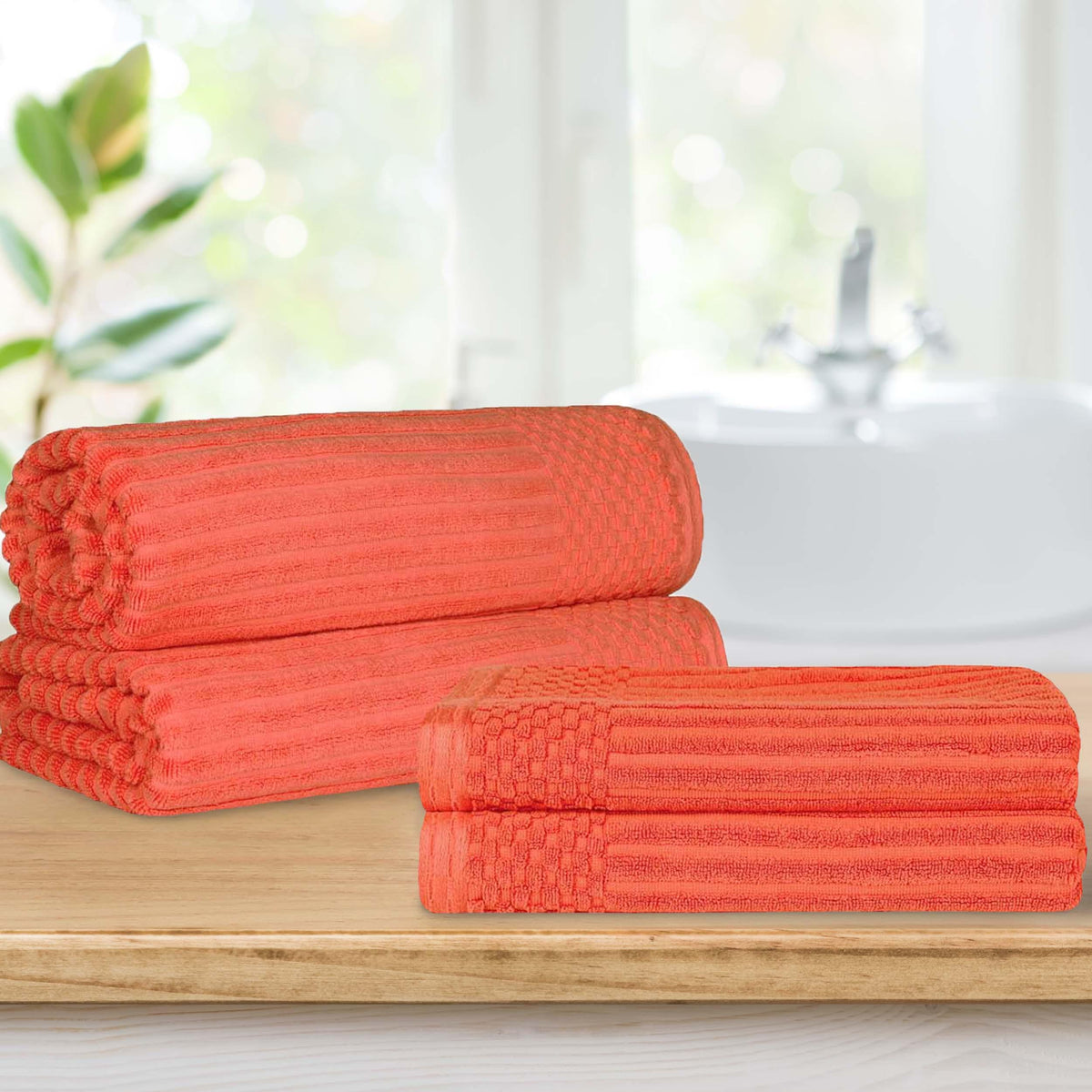 Soho Ribbed Textured Cotton Absorbent Bath Sheet & Bath Towel Set - Blue Nile Mills