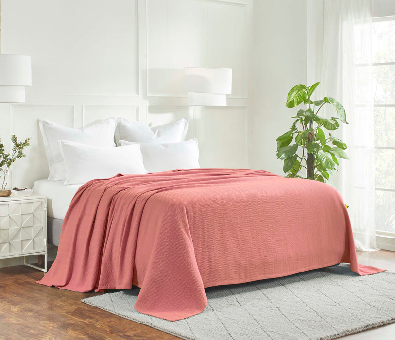 All-Season Chevron Cotton Bed Blanket & Sofa Throw - Coral