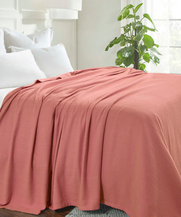 All-Season Chevron Cotton Bed Blanket & Sofa Throw - Coral