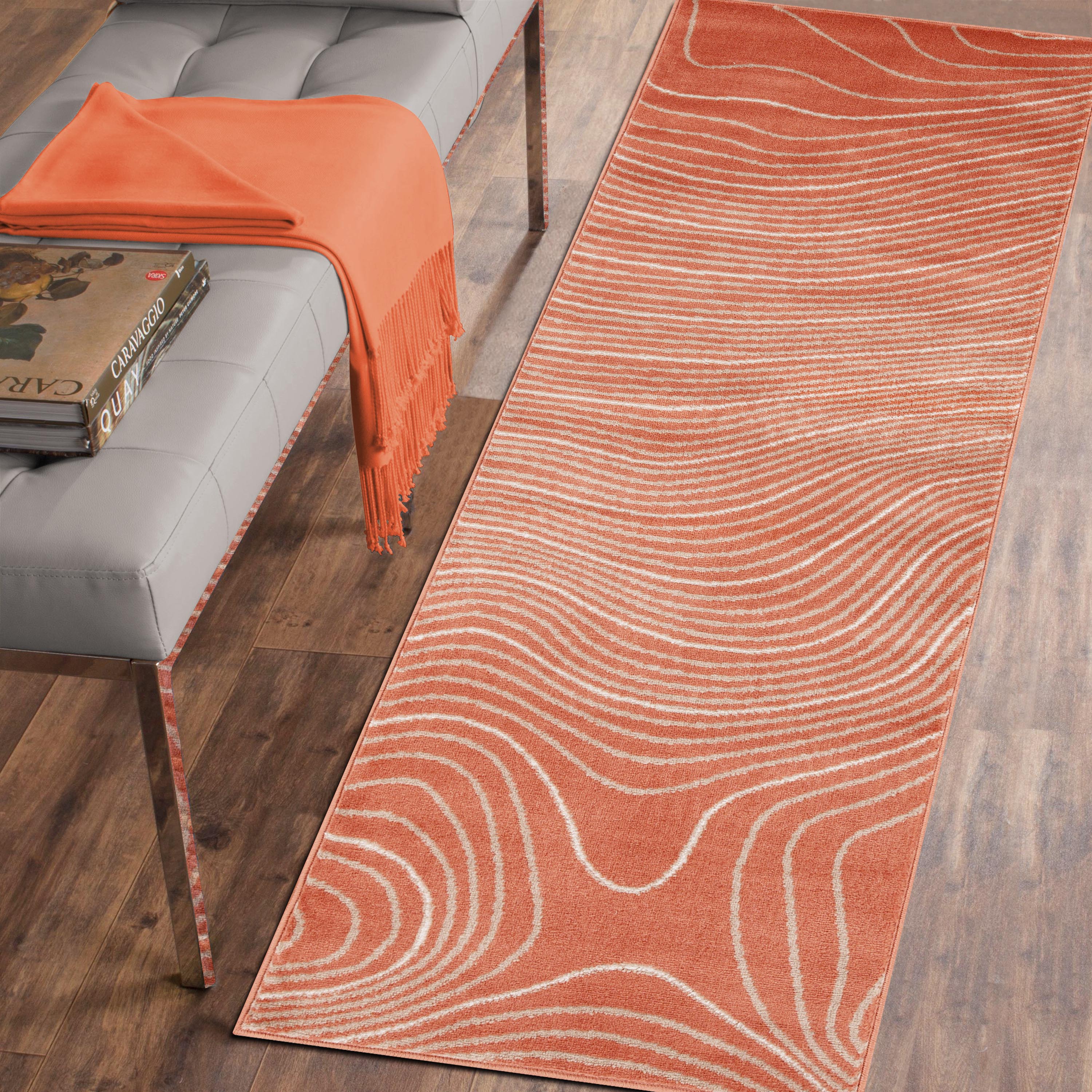 Veer Modern Abstract Wood Grain Indoor Area Rug or Runner - Blue Nile Mills
