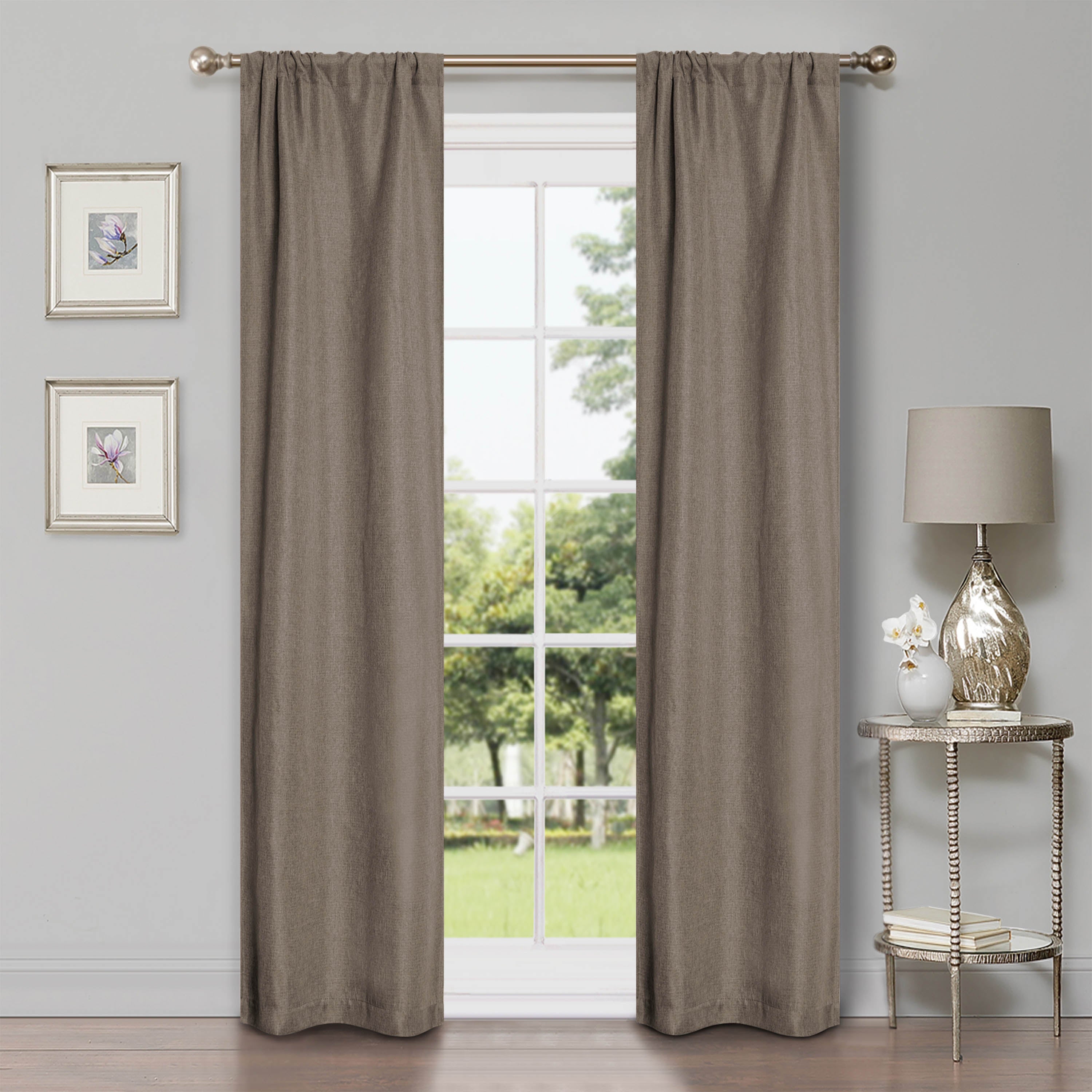 Linen Pattern Washable Room Darkening Blackout Curtains Set 26" - Blue Nile Mills
