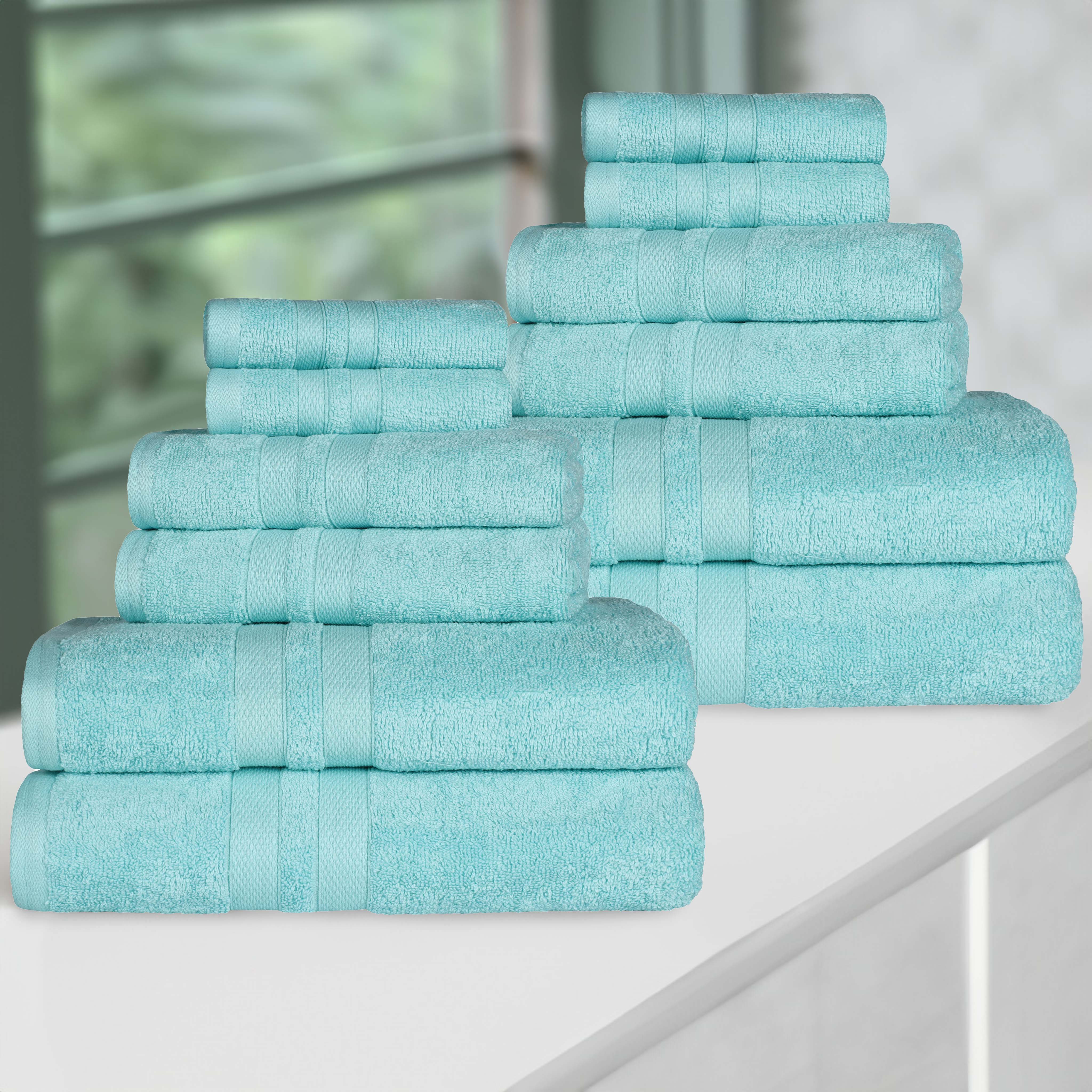 Ultra-Soft Cotton Absorbent Quick-Drying 12 Piece Assorted Towel Set - Blue Nile Mills