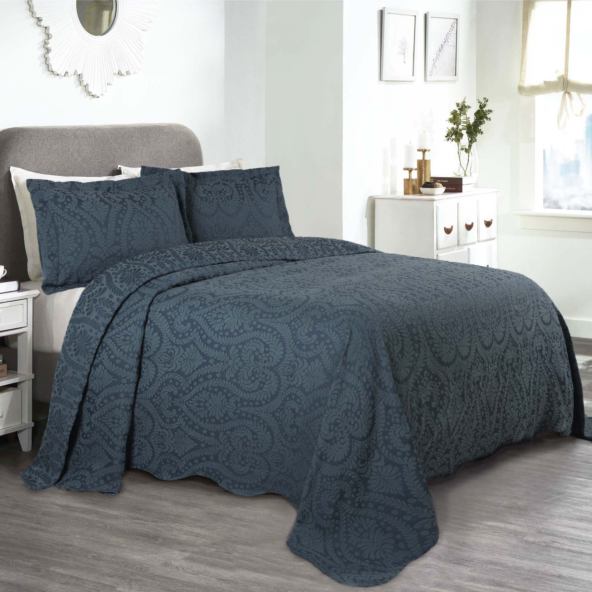 Aspen Cotton Blend Jacquard Woven Floral Scalloped Edges Bedspread Set - Blue Nile Mills