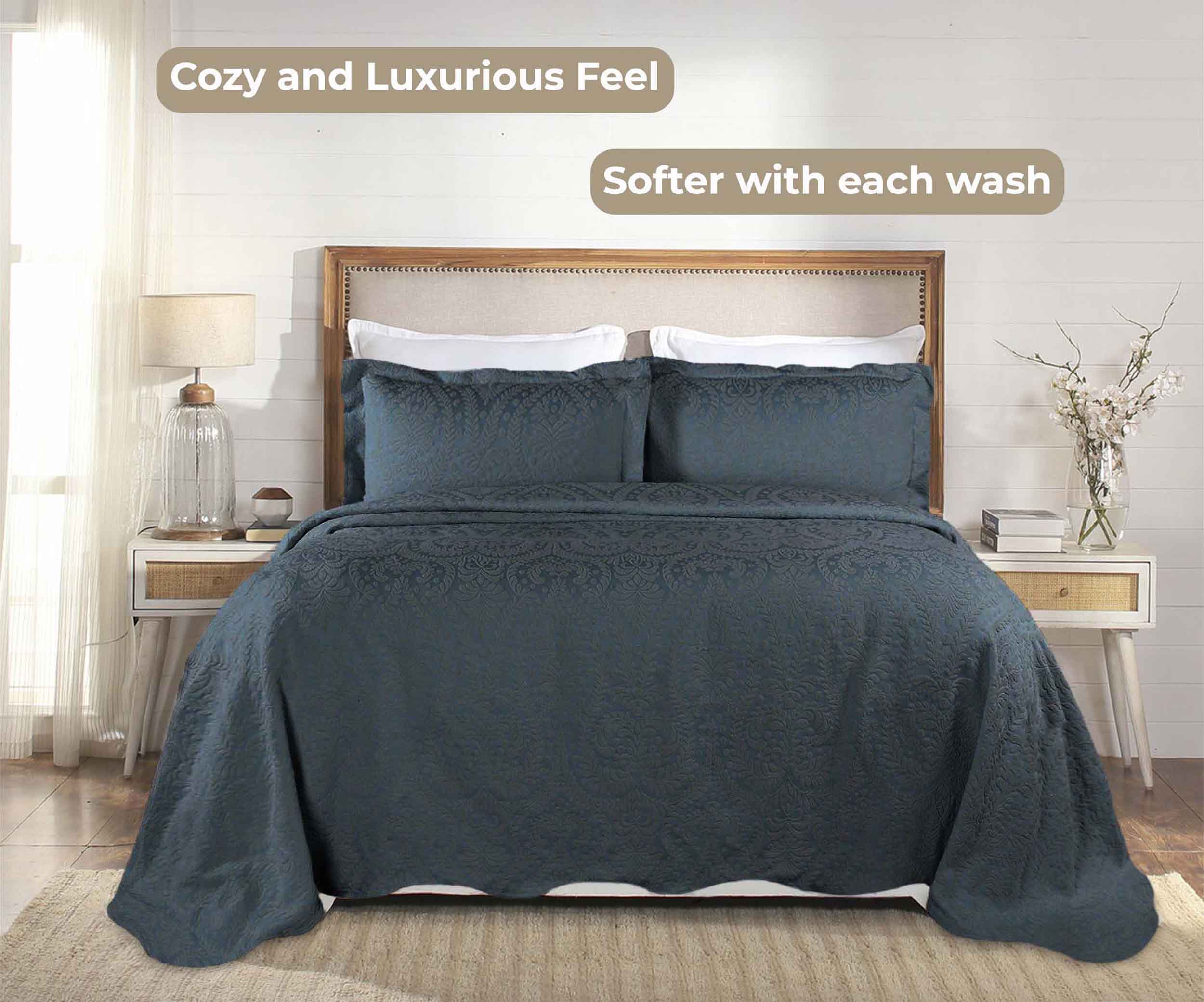 Aspen Cotton Blend Jacquard Woven Floral Scalloped Edges Bedspread Set - Blue Nile Mills