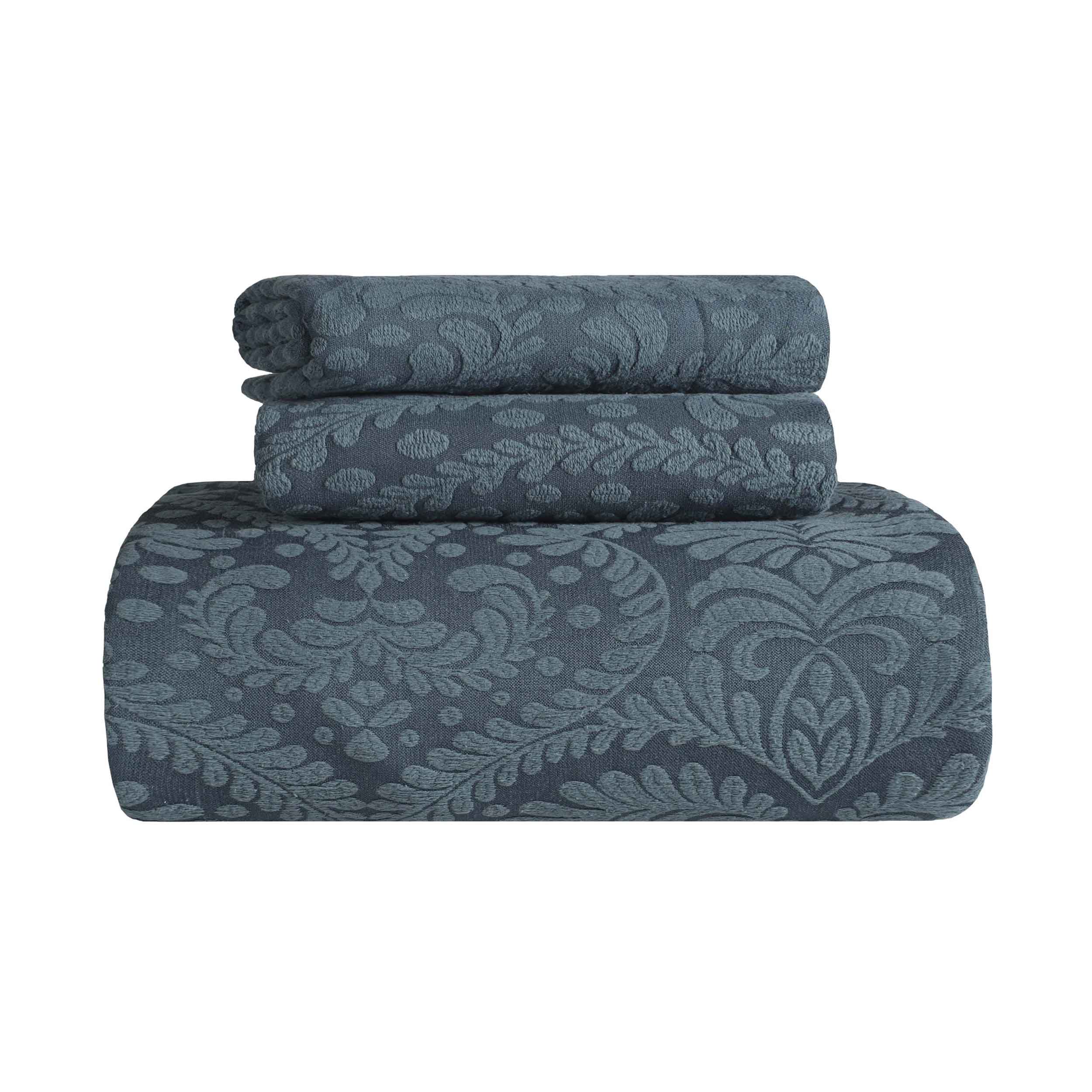 Aspen Cotton Blend Jacquard Woven Floral Scalloped Edges Bedspread Set - Blue Nile Mills