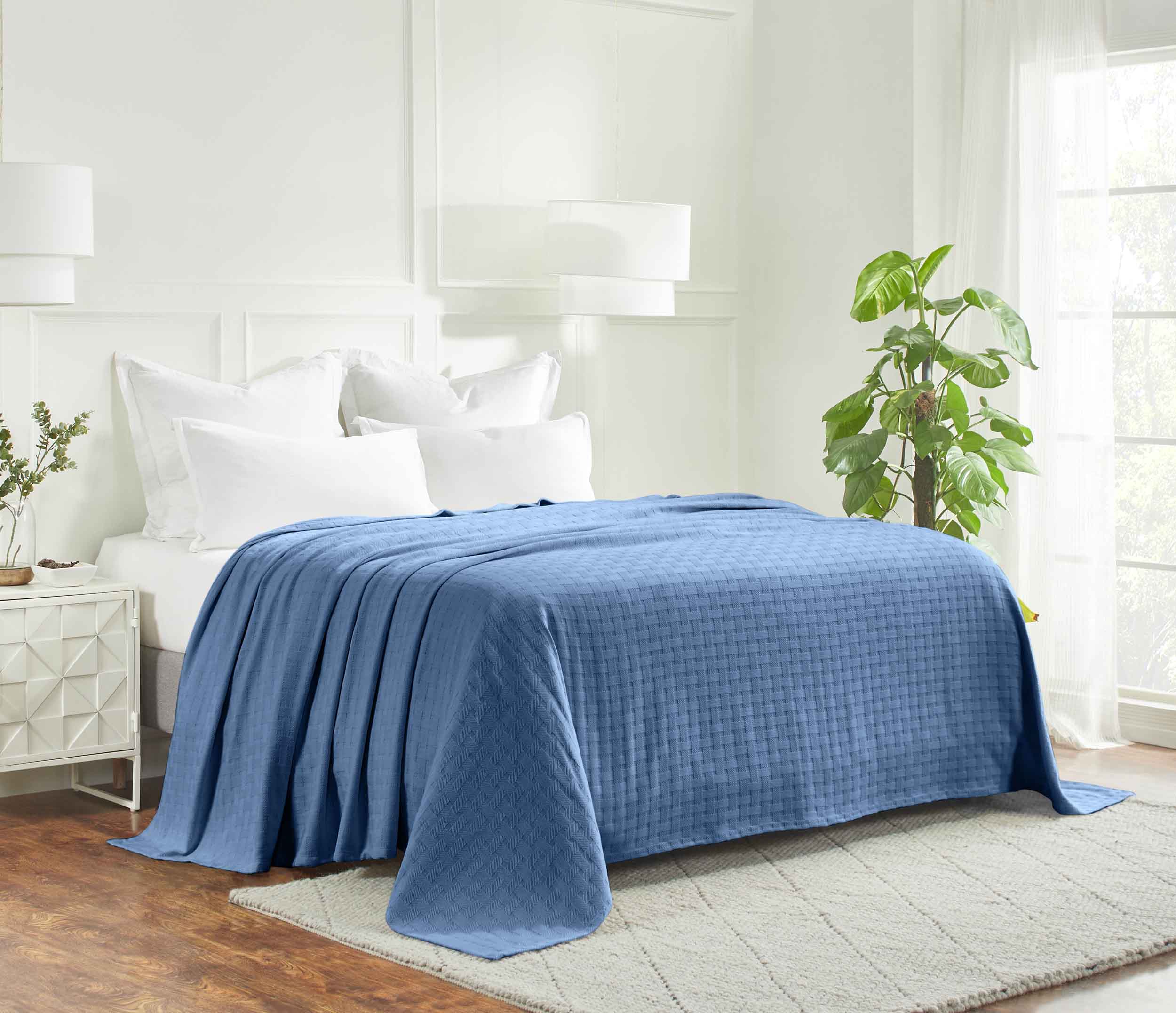 Basketweave All Season Cotton Bed Blanket - Blue Nile Mills