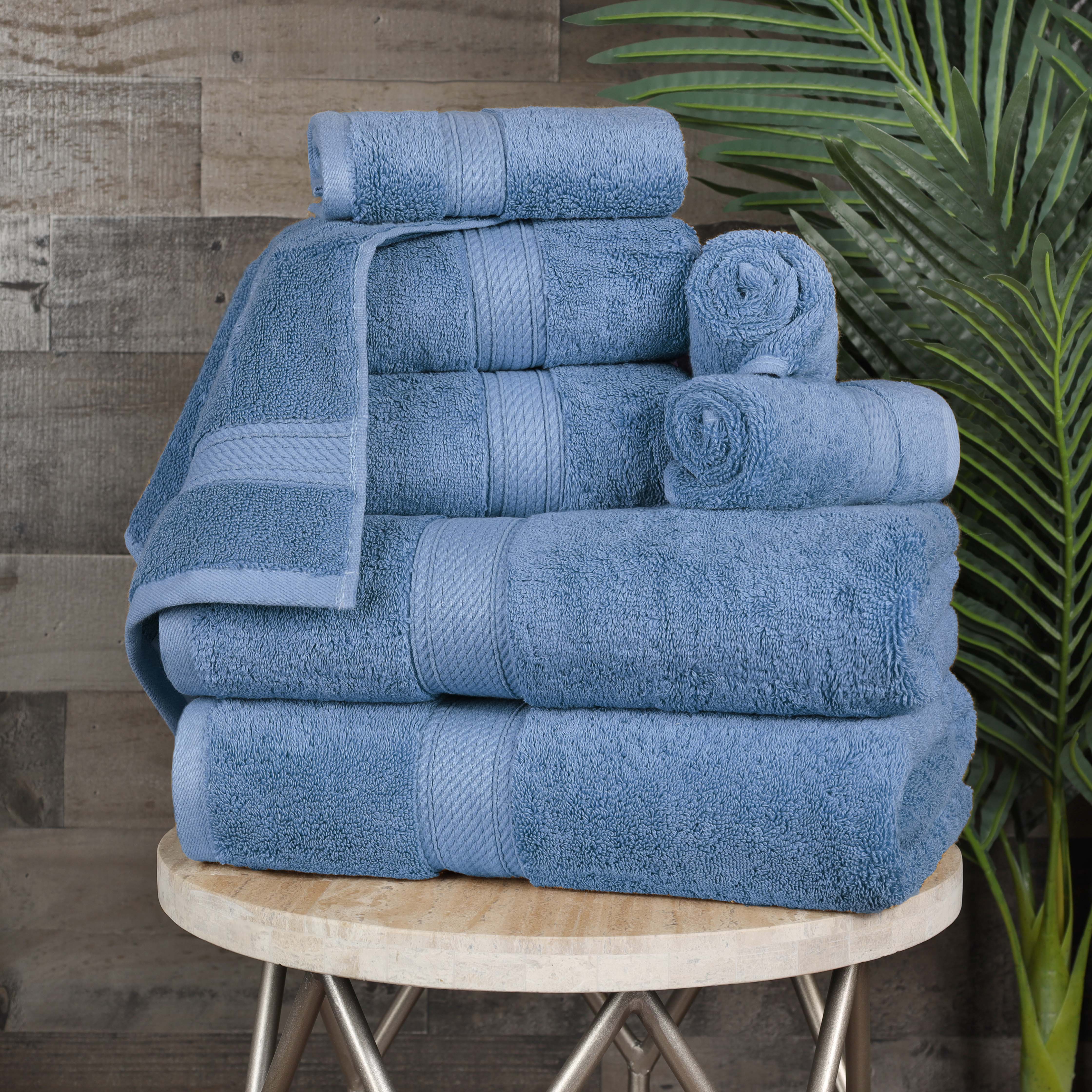 Egyptian Cotton Pile Plush Heavyweight Luxury Soft 8-Piece Towel Set - Blue Nile Mills
