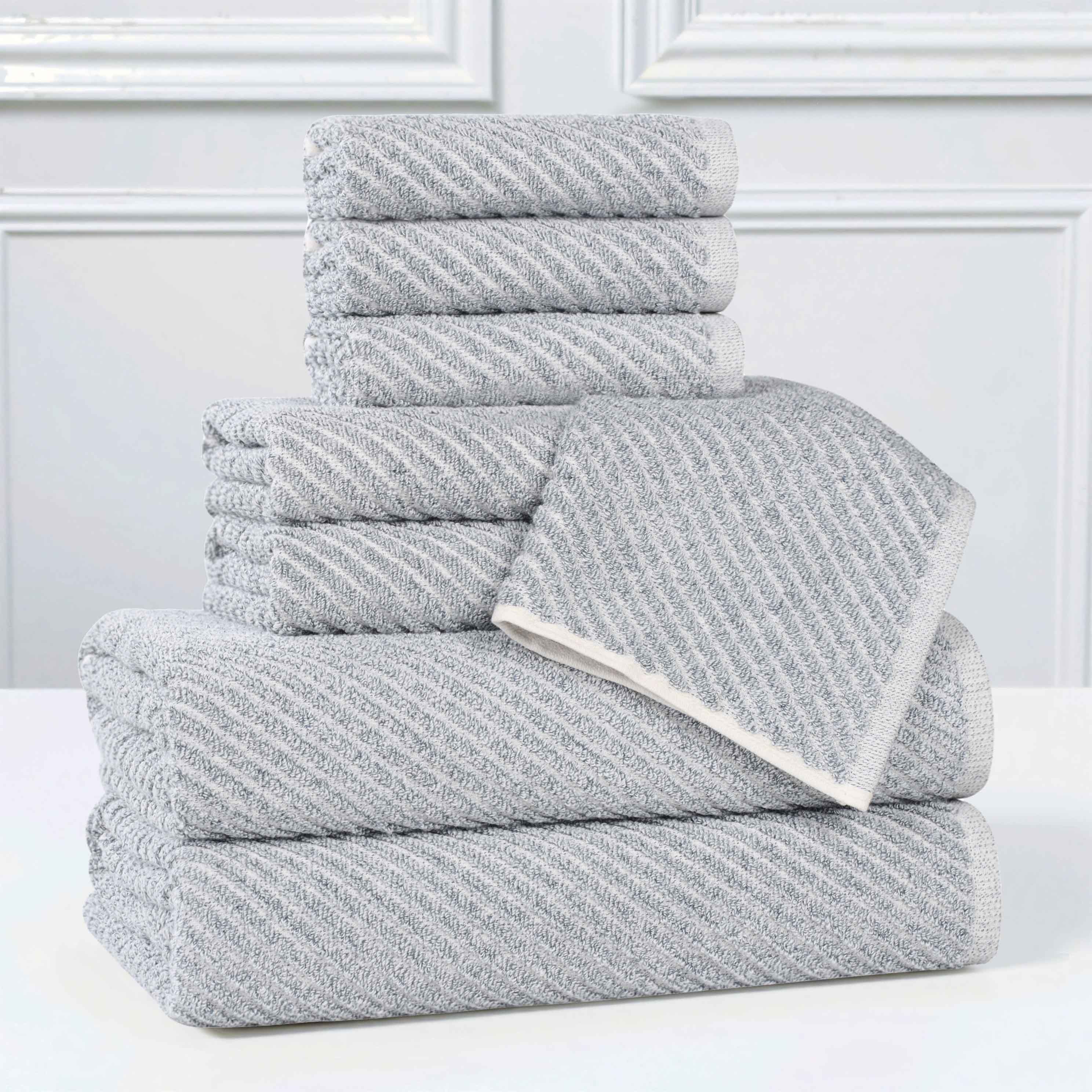 Amelia Cotton Blend Medium Weight Diagonal Stripes 8 Piece Towel Set - Blue Nile Mills