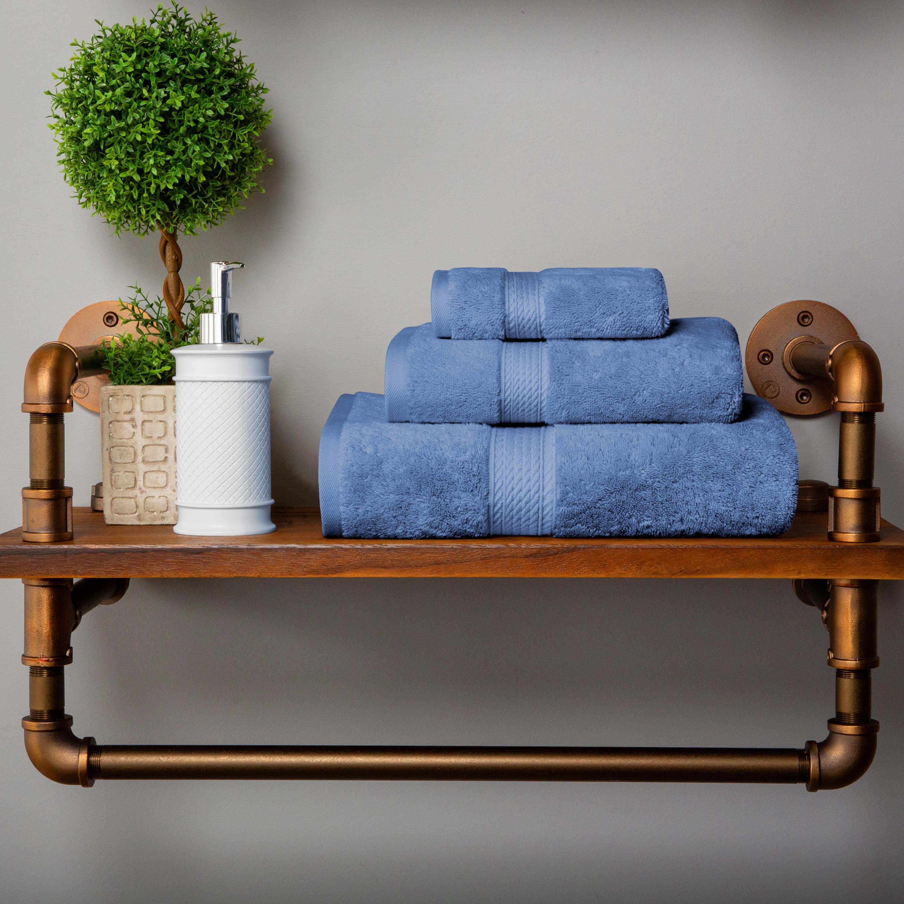 Egyptian Cotton Pile Plush Heavyweight Luxury Soft 3-Piece Towel Set - Blue Nile Mills