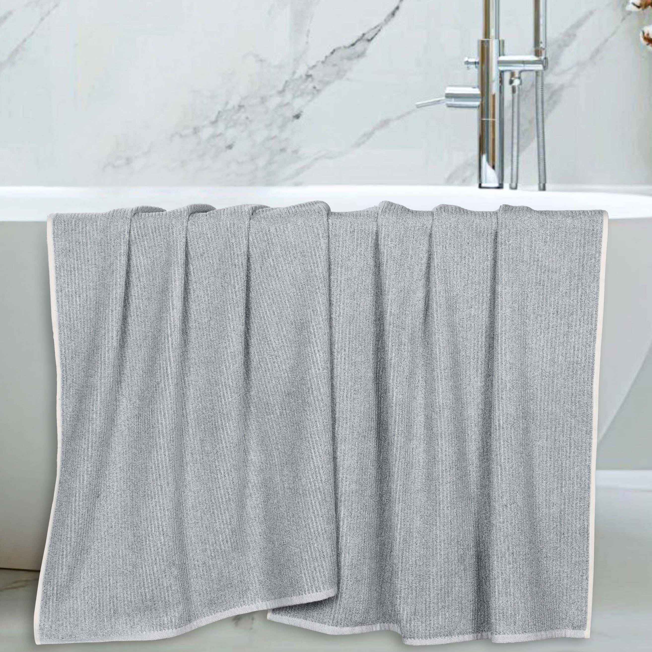 Destin Cotton Blend Solid Ribbed Design Bath Sheets, Set of 2 - Blue Nile Mills