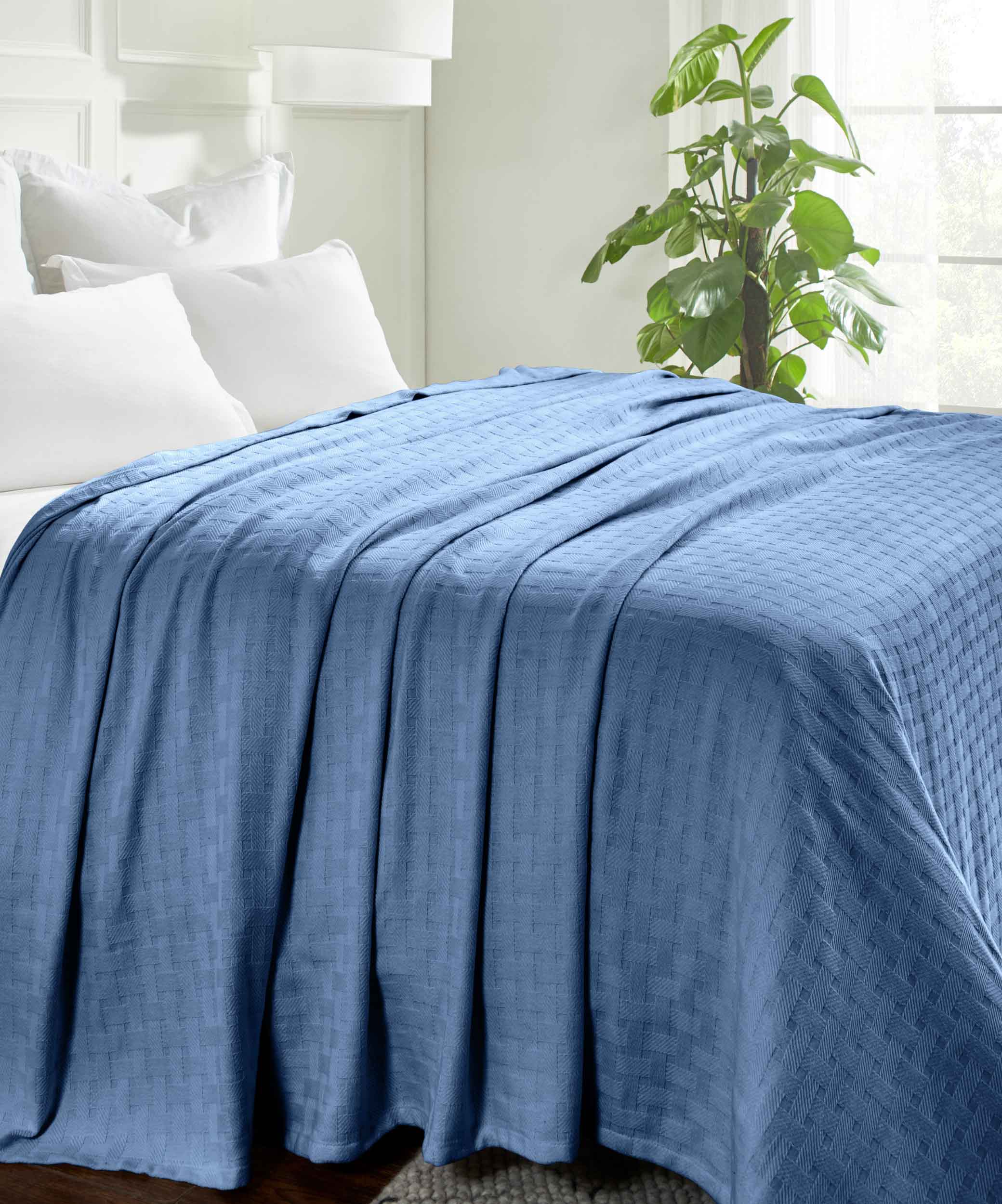 Basketweave All Season Cotton Bed Blanket - Blue Nile Mills