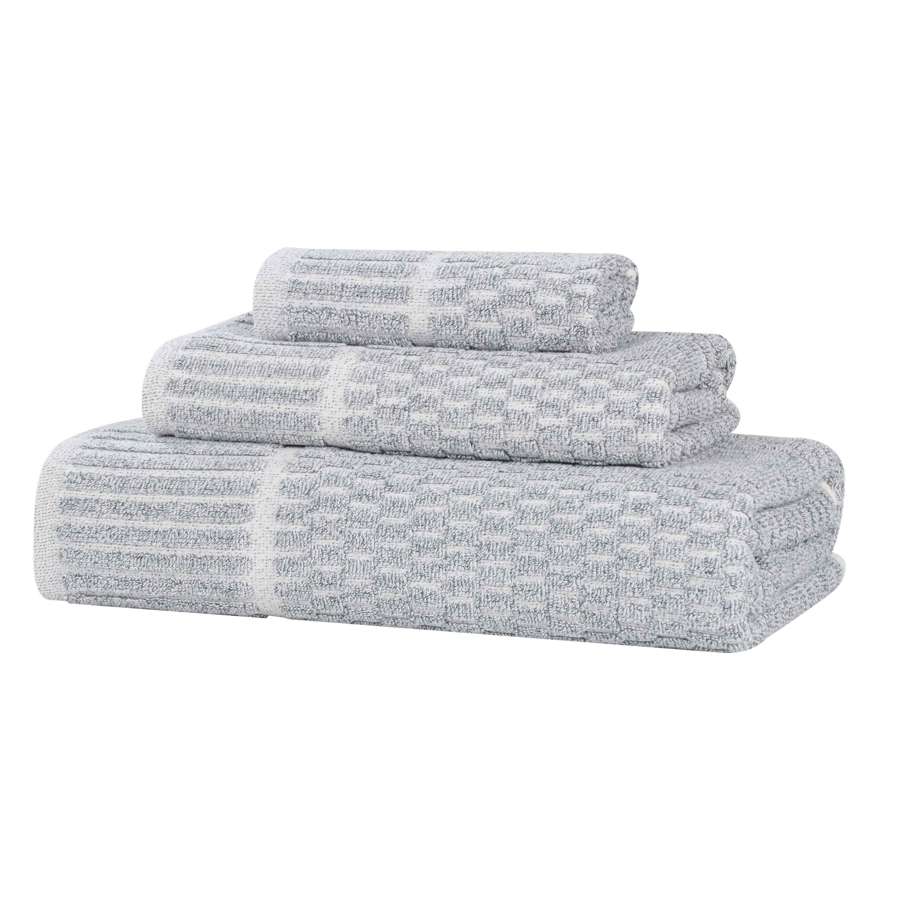Juno Cotton Blend Medium Weight Checkered Border 3 Piece Towel Set - Blue Nile Mills