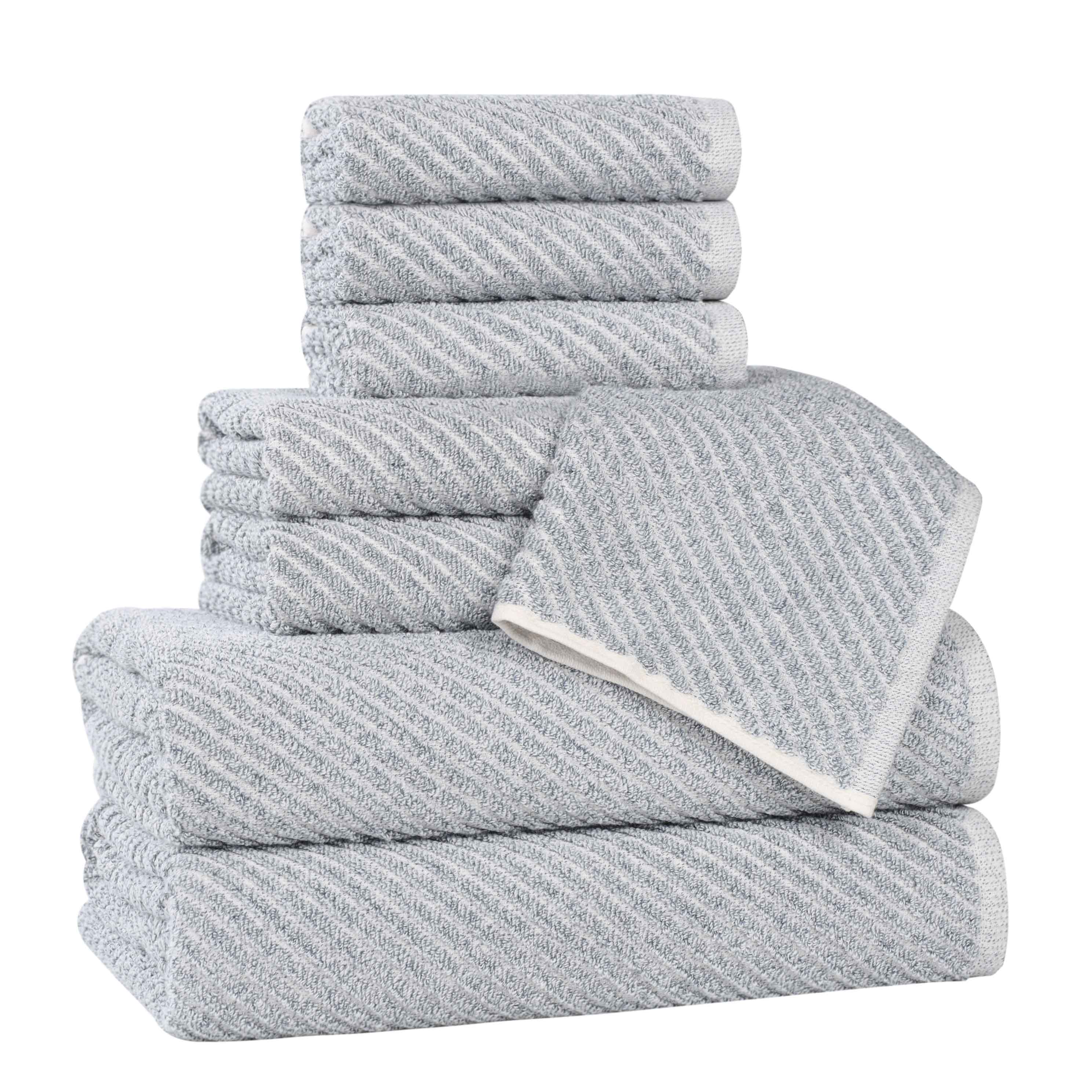 Amelia Cotton Blend Medium Weight Diagonal Stripes 8 Piece Towel Set - Blue Nile Mills