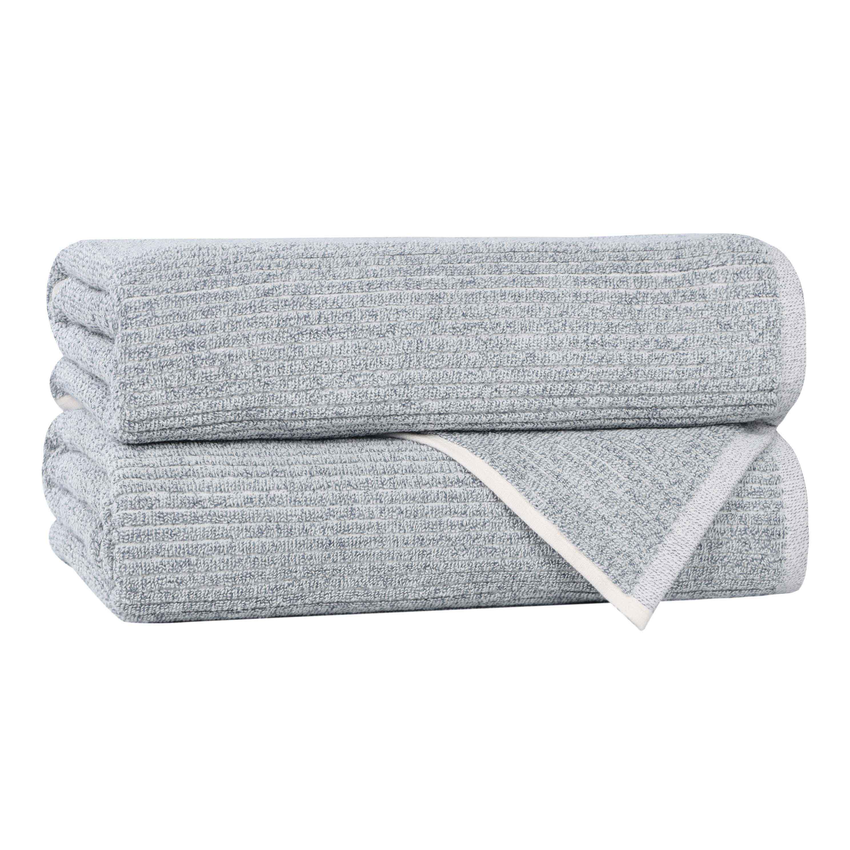 Destin Cotton Blend Solid Ribbed Design Bath Towels, Set of 2 - Blue Nile Mills
