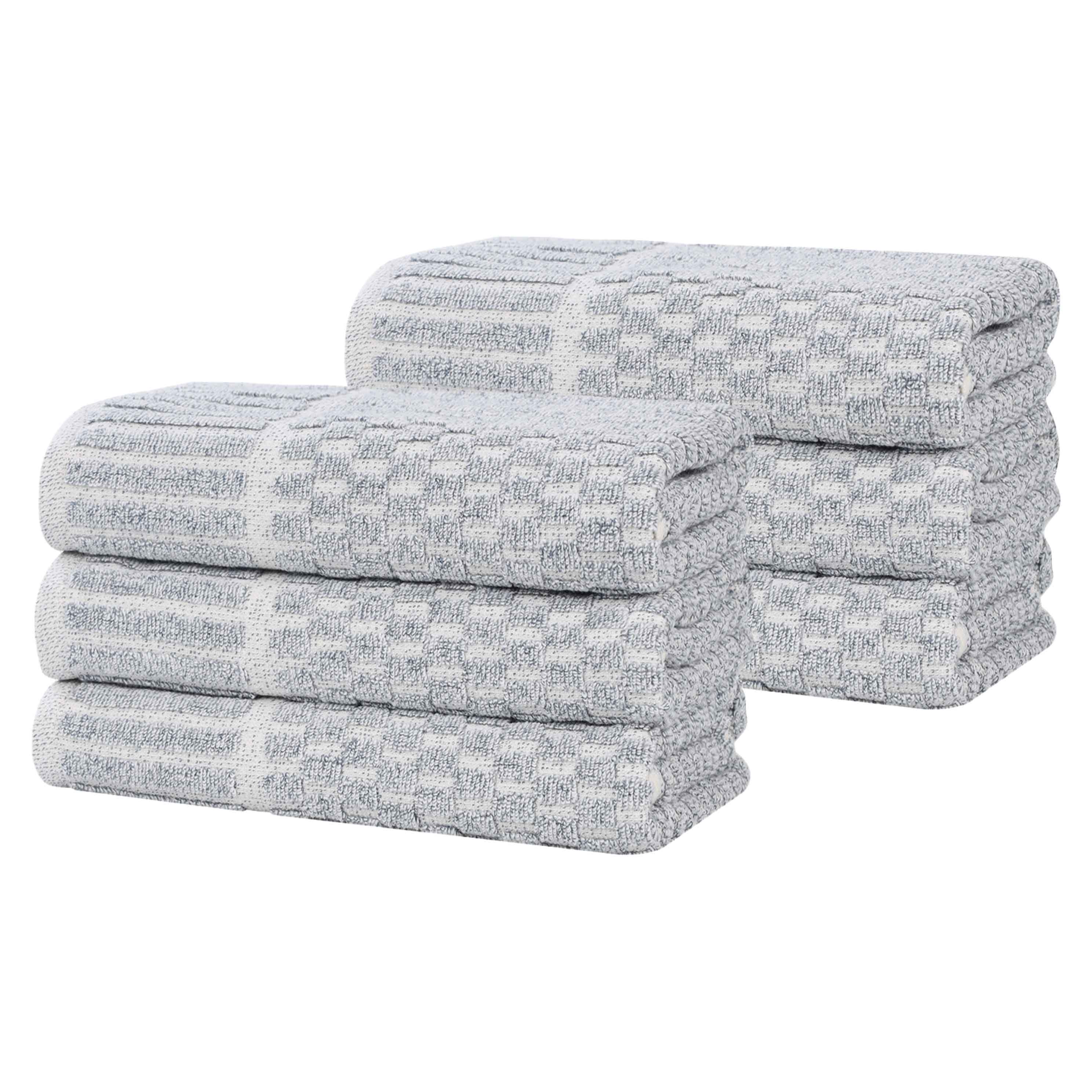 Juno Cotton Blend Medium Weight Checkered Border Hand Towels, Set of 6 - Blue Nile Mills
