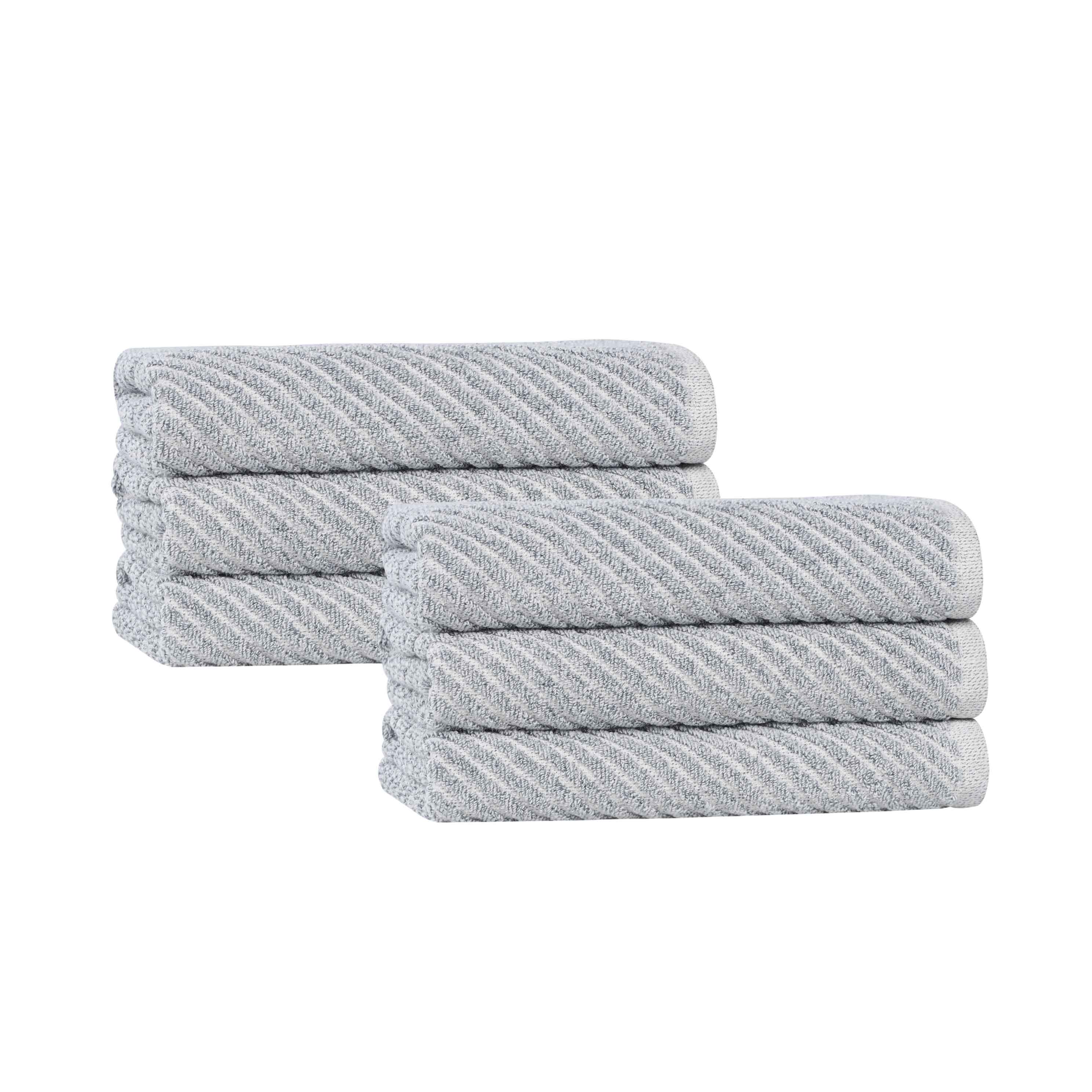 Amelia Cotton Blend Diagonal Stripes Hand Towels, Set of 6 - Blue Nile Mills