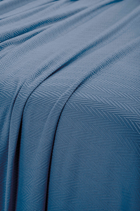 All-Season Chevron Cotton Bed Blanket & Sofa Throw - Denim Blue