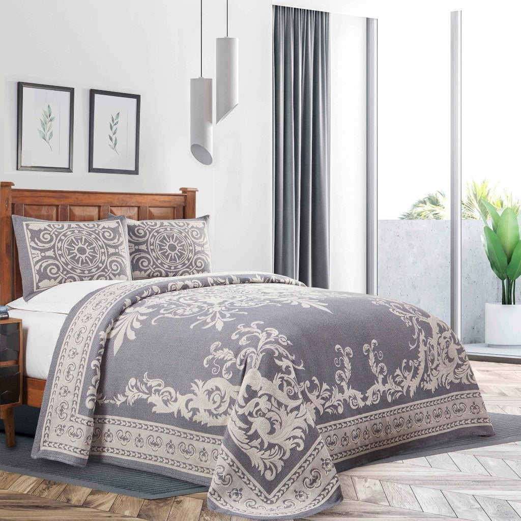 Vintage Medallion Cotton Blend Woven Jacquard Bedspread Set - Blue Nile Mills