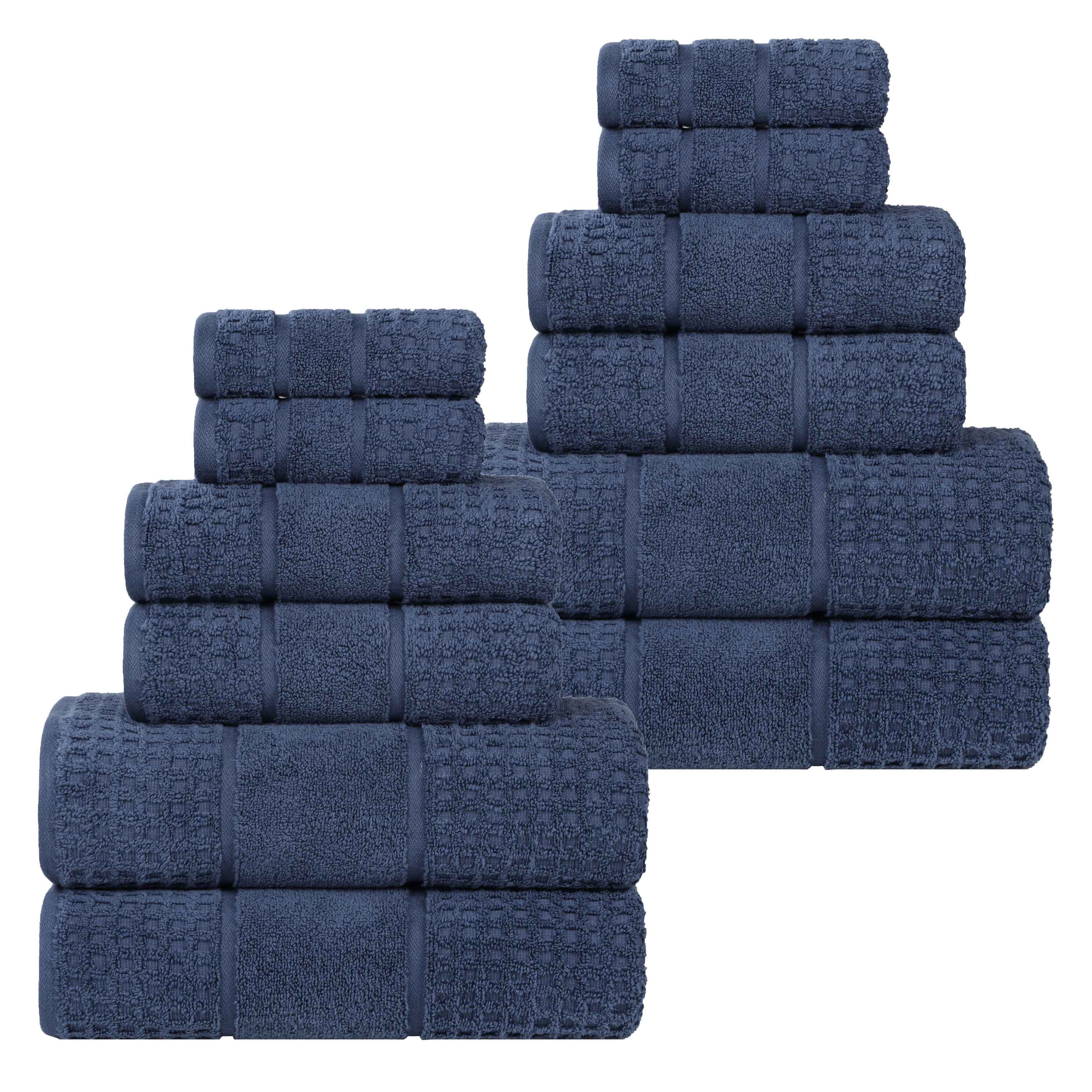 Zero Twist Cotton Waffle Honeycomb Soft Absorbent 12-Piece Towel Set - Blue Nile Mills