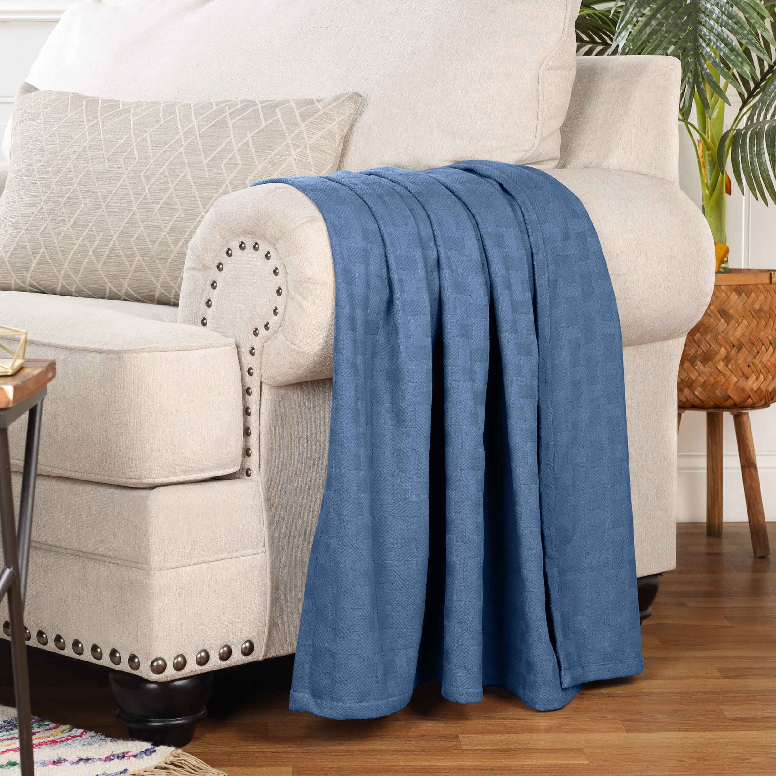 Basketweave All Season Cotton Bed Blanket - Blue Nile Mills