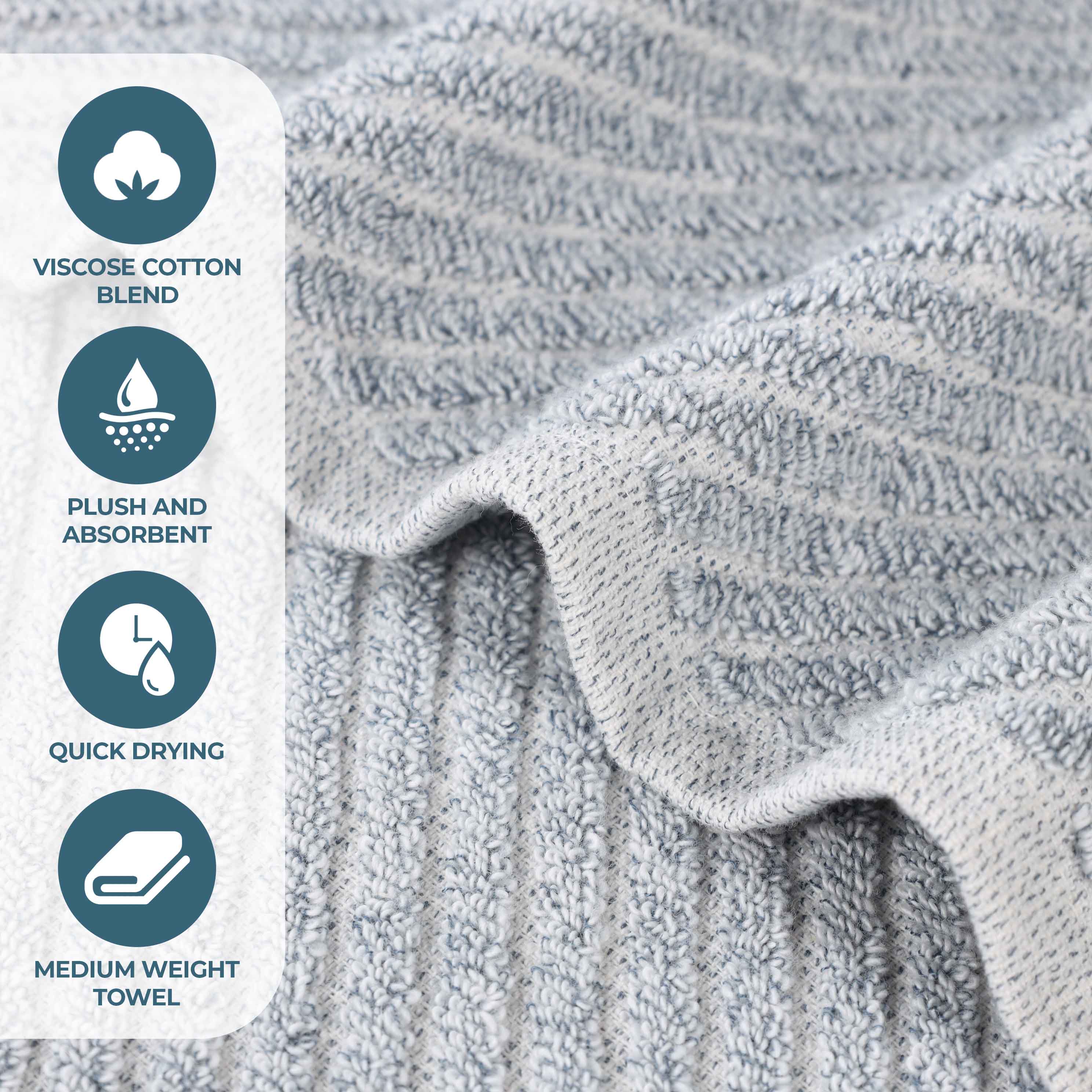 Amelia Cotton Blend Diagonal Stripes Hand Towels, Set of 6 - Blue Nile Mills