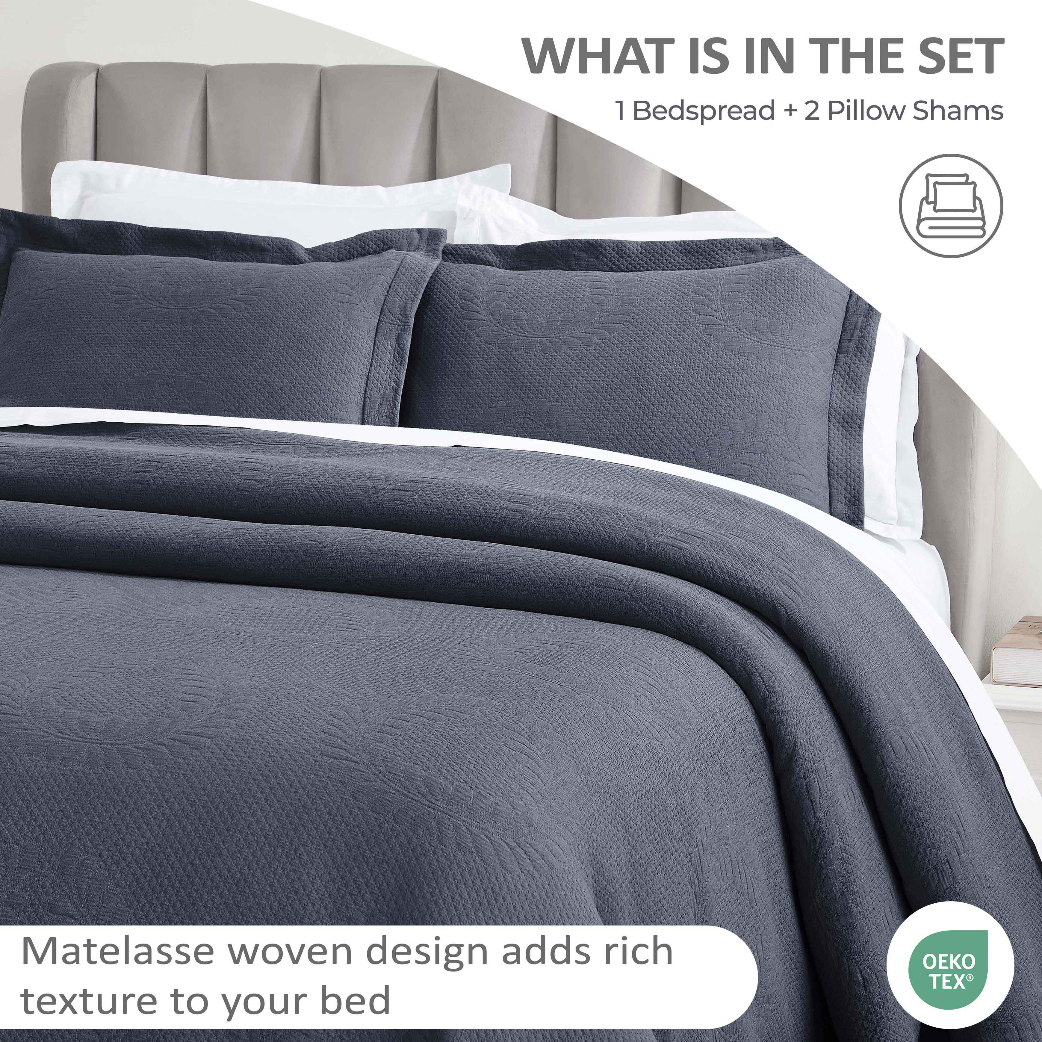 Peploi Cotton Medium Weight Matelasse Bedspread and Sham Set - Blue Nile Mills